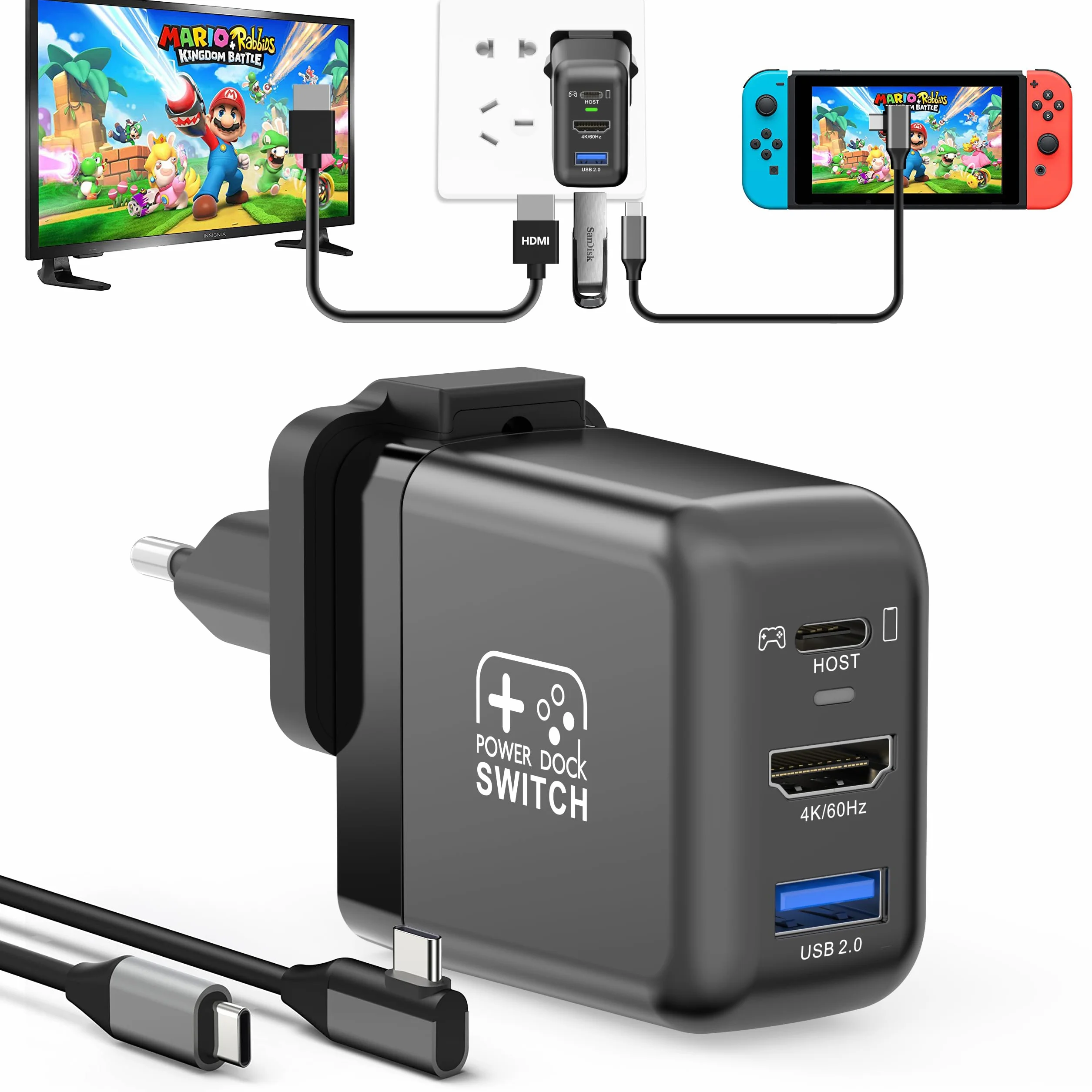 RREAKA Switch Dock for Nintendo Switch OLED, 3 w 1 adapter TV HDMI 4K 60 Hz, USB 2.0, ładowarka USB-C 30 W, stacja dokująca do Samsung Dex S24, MacBook