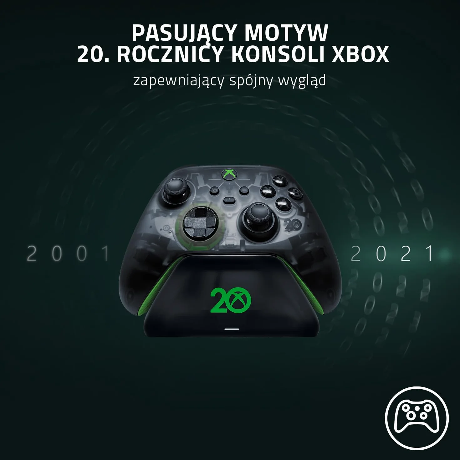 Razer RC21-01750900-R3M1, Uniwersalny stojak do szybkiego ładowania do kontrolerów Xbox (szybkie ładowanie, uniwersalna kompatybilność z nowymi i starymi kontrolerami), Czarny/przezroczysty