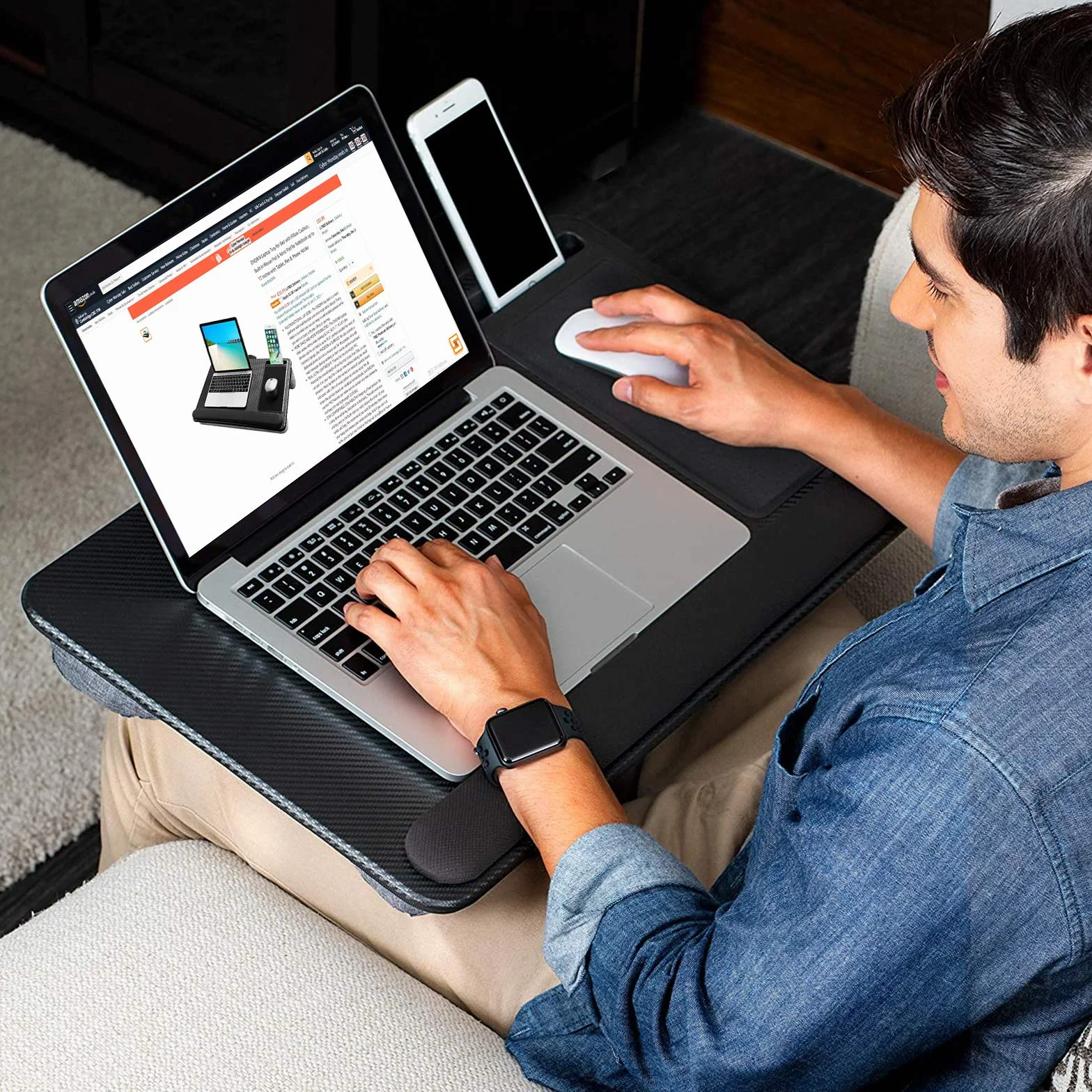 Taca na laptopa do łóżka z poduszką, zintegrowana podkładka pod mysz i podpórkę pod nadgarstek do laptopa do 17" z uchwytem na telefon komórkowy