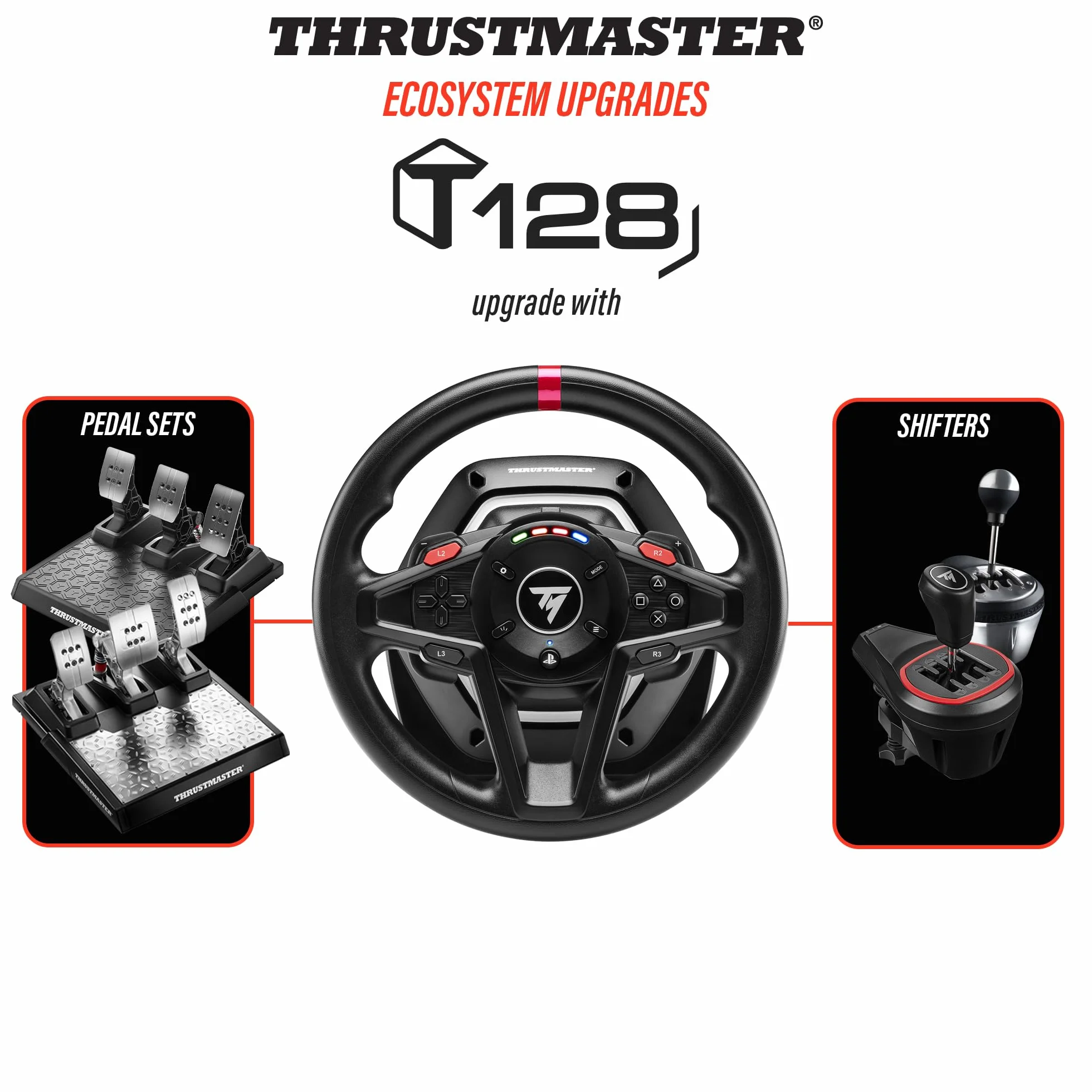 Thrustmaster T128, kierownica wyścigowa z siłowym sprzężeniem zwrotnym i pedałami magnetycznymi, PlayStation 5, PlayStation 4, PC