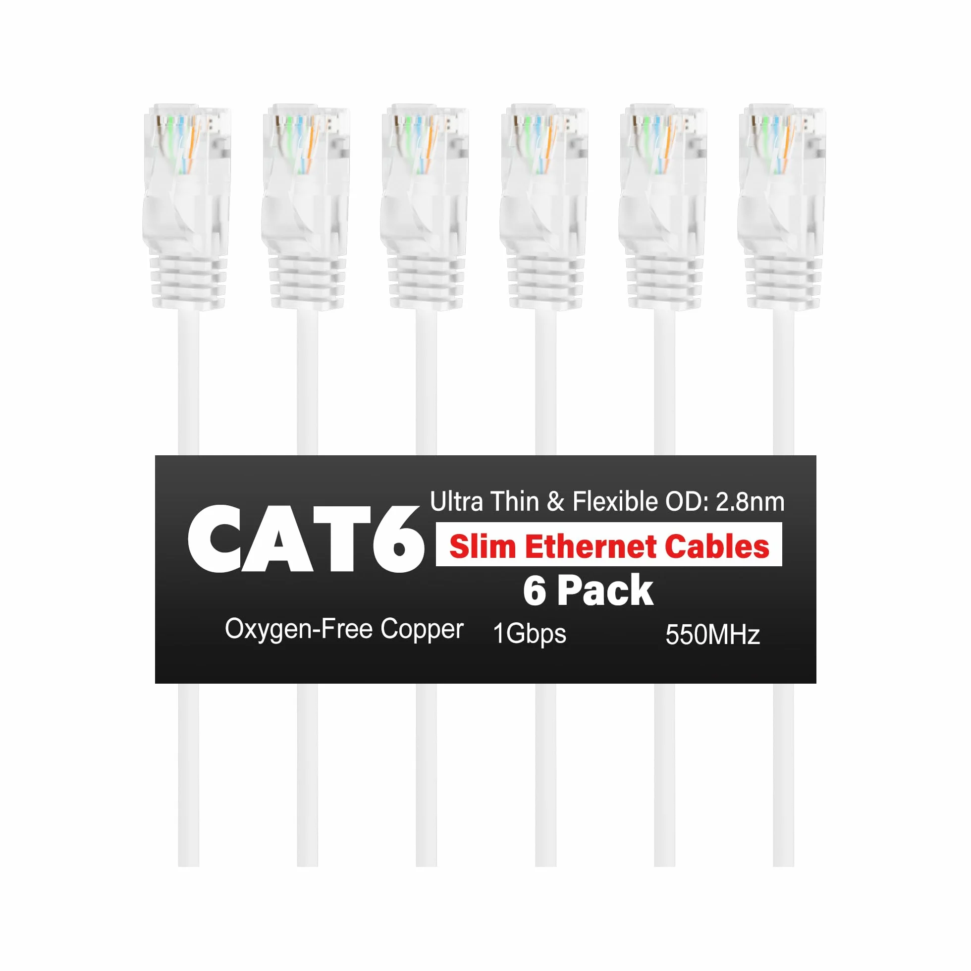 Ultra cienki/cienki OD:2,8 mm CAT 6 kabel Ethernet (6 szt.), 0,15 m, elastyczny kabel sieciowy UTP 1,0 Gbit/s, RJ45 biały kabel LAN, do sieci domowych, modemów, routerów, skrzynek