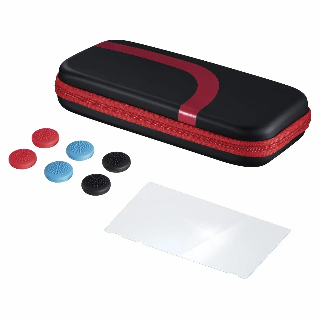 Hama zestaw do Nintendo Switch (etui + szkło hartowane + nakładki, pokrowiec, futerał, konsola, 3 w 1) czarne czerwone