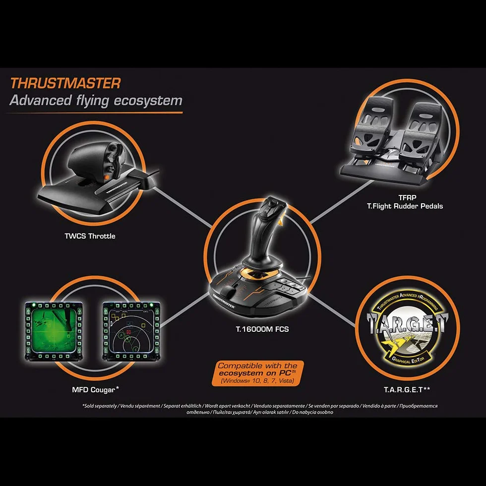Thrustmaster T16000M FCS Flight Pack Kompletny system sterowania lotem z joystickiem, przepustnicą i pedałami steru, technologia H.E.A.R.T HallEffect AccuRate dla PC