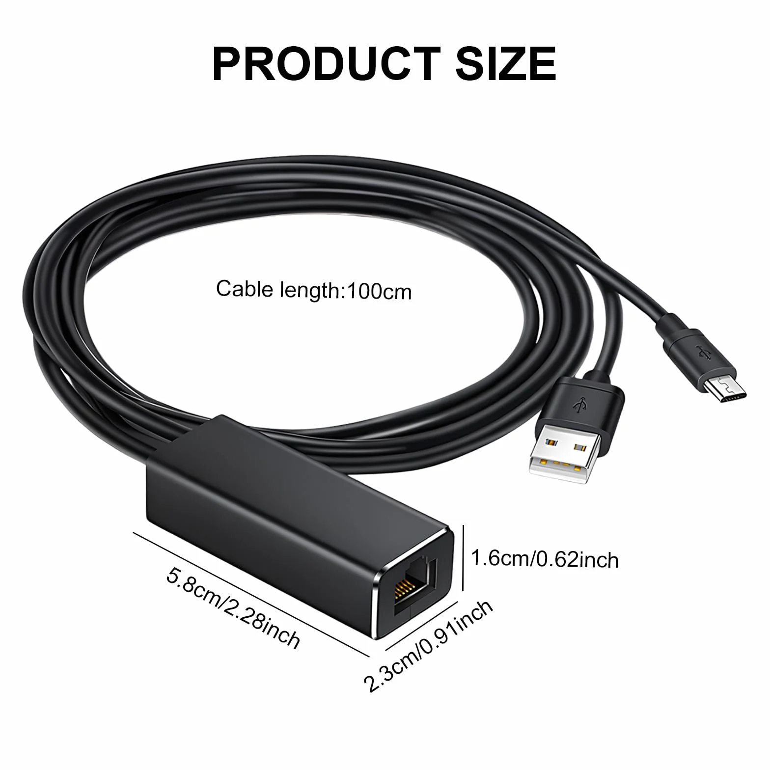 Adapter Ethernet do Fire TV Stick & Chromecast, Micro USB na RJ45 LAN adapter sieciowy, 100 Mbps Ethernet