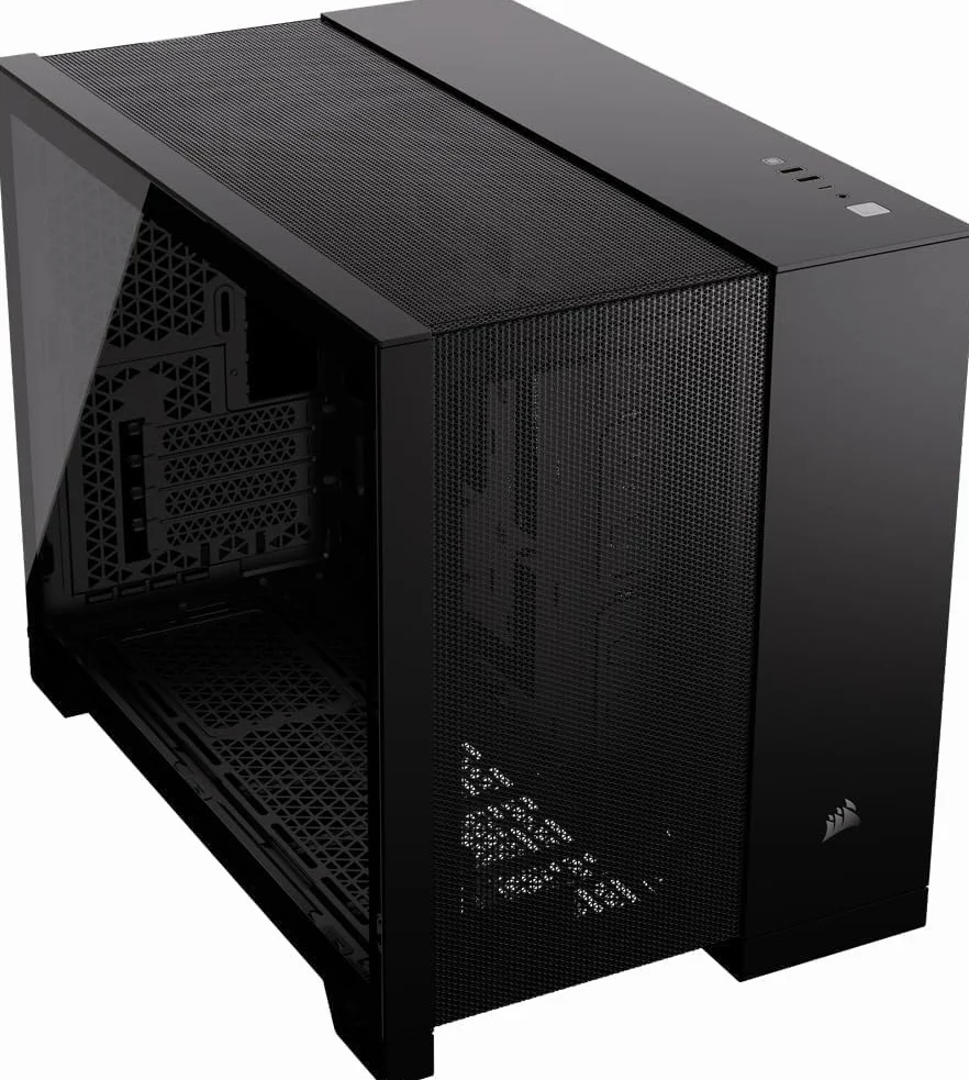 CORSAIR 2500D AIRFLOW Obudowa mATX PC - Brak Wentylatorów w Zestawie - Konstrukcja z Dwiema Komorami - Kompatybilna z Płytami Głównymi z Odwróconym Połączeniem - Czarny