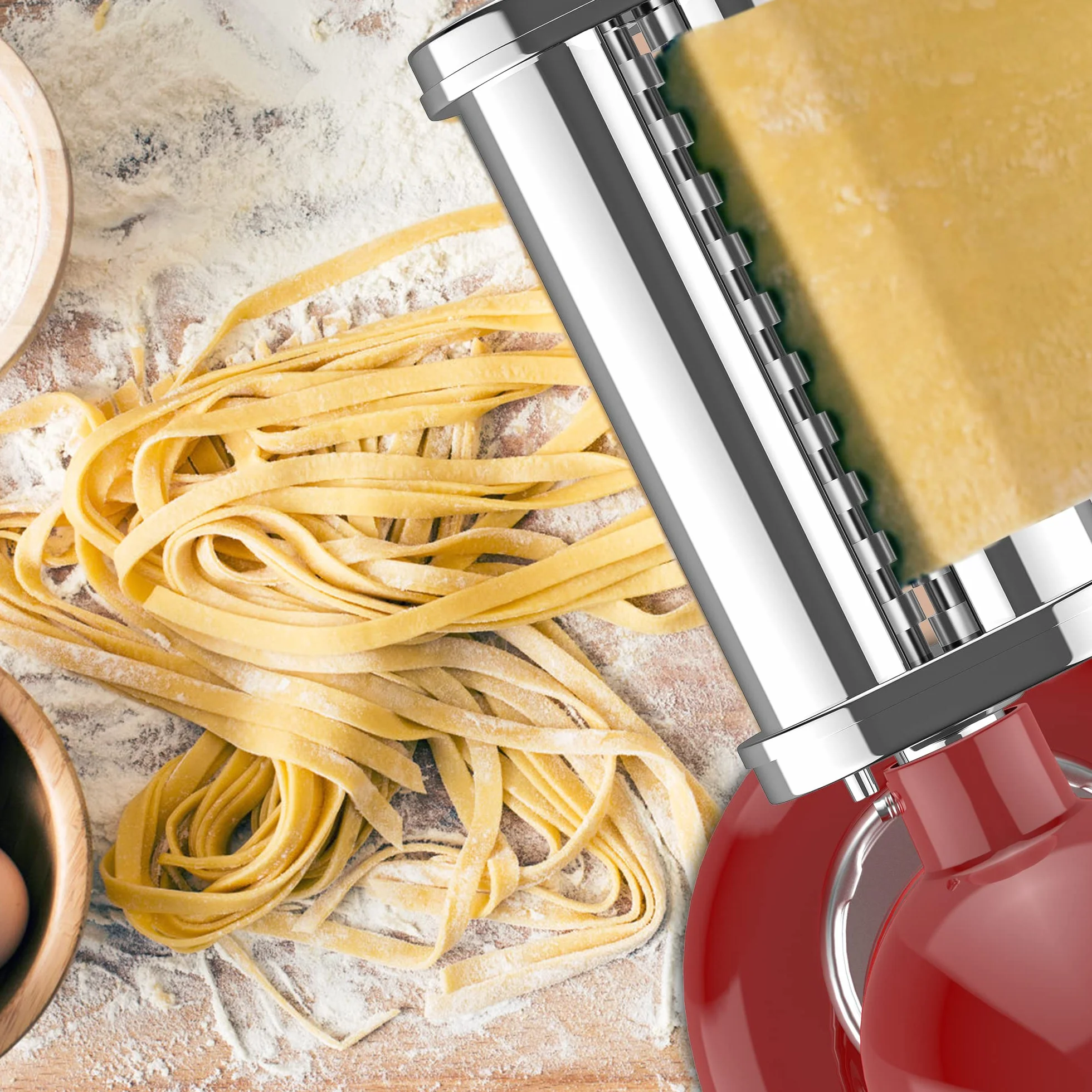 Kitchenaid Nasadka do Makaronu ze Stali Nierdzewnej, 3 Wałki, Zestaw Akcesoriów z Krajalnicą do Spaghetti