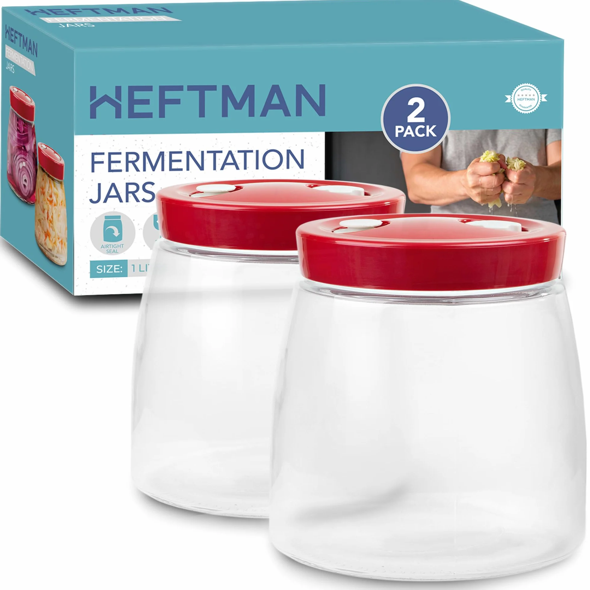 HEFTMAN Słoik fermentacyjny 1 l z 1-drożnym odpowietrznikiem 2 opakowania