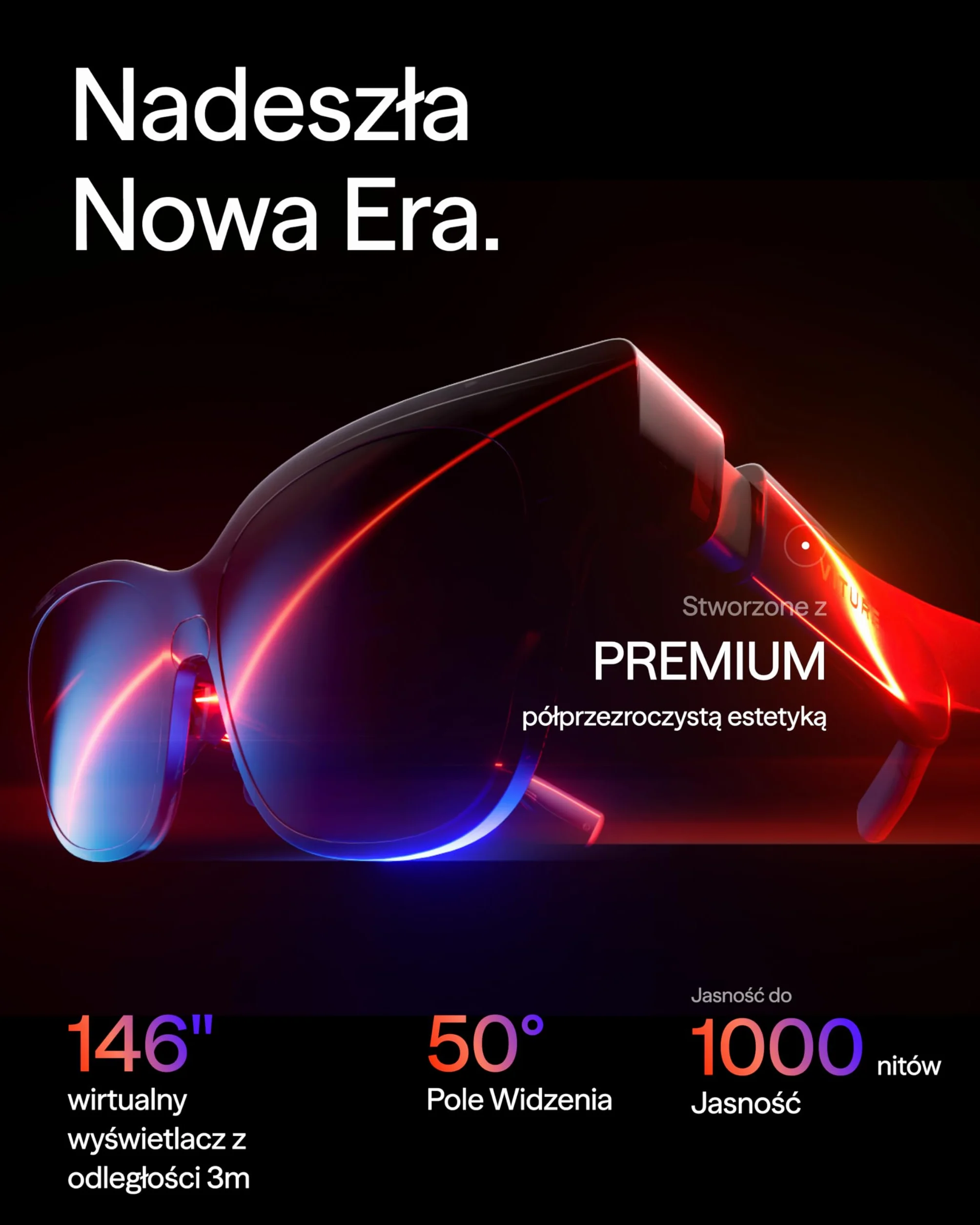 VITURE Luma XR Gogle — 146-calowy wyświetlacz 1200p Ultra Sharp, 50° FOV, 3Dof, Folia Elektrochromowa, regulacja przyciemniania, USB-C dla iPhone 17/16/15, Androida, Mac, PC, Steam Deck, Switch 2