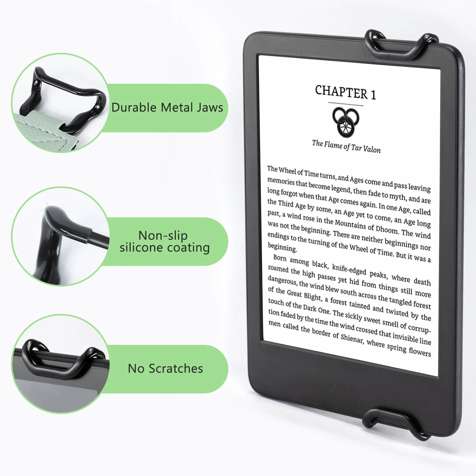 CoBak Bezpieczny pasek na rękę do e-booków i tabletów – wszechstronny i lekki uchwyt na palec dla 6–7,5 cala Kindle/Kobo/Voyaga/Lenovo/Sony e-book tablet – Wysoka elastyczność, zieleń szałwiowa