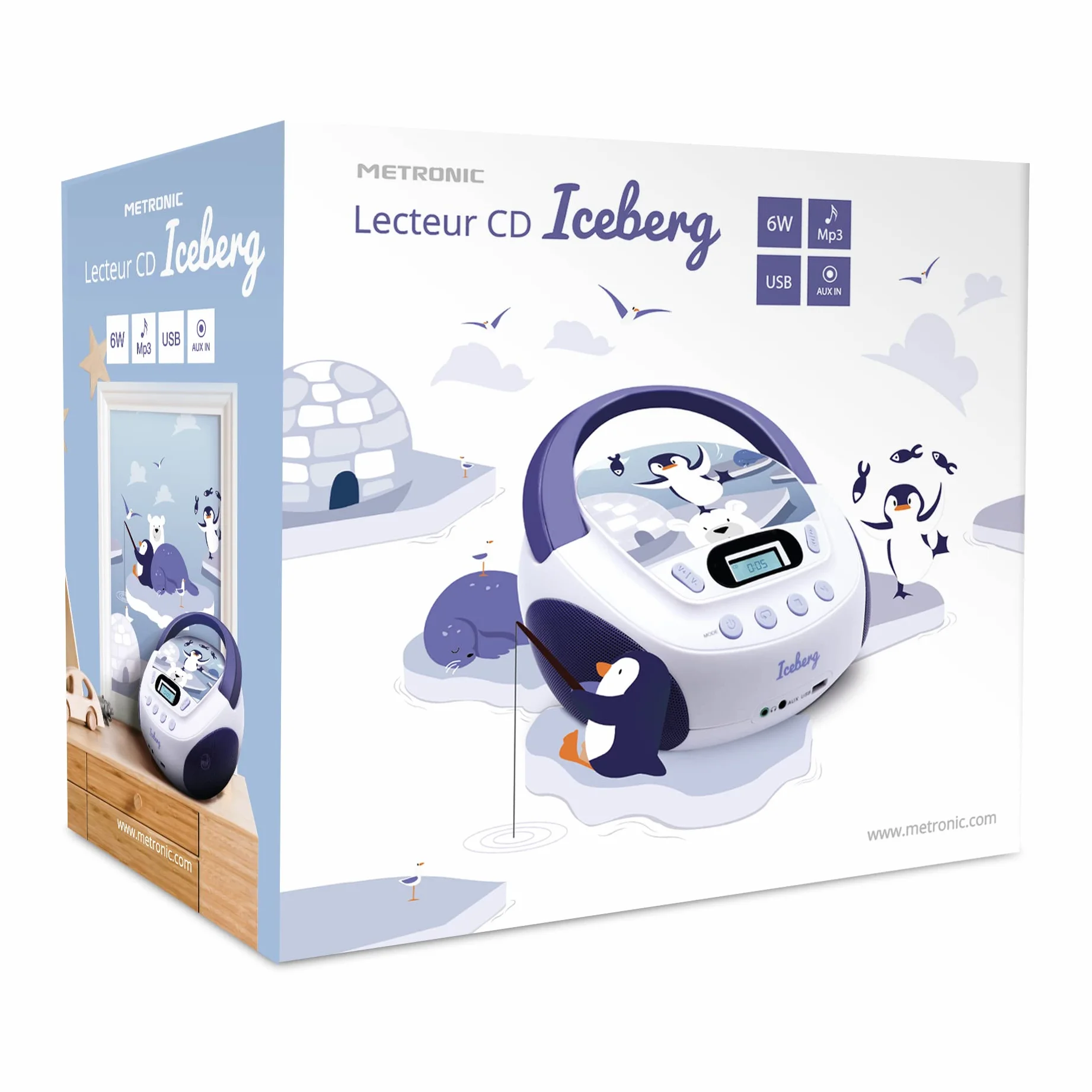 Metronic 477179 Odtwarzacz CD Iceberg MP3 z portem USB i wejściem audio, wyjście słuchawkowe Biały/Niebieski
