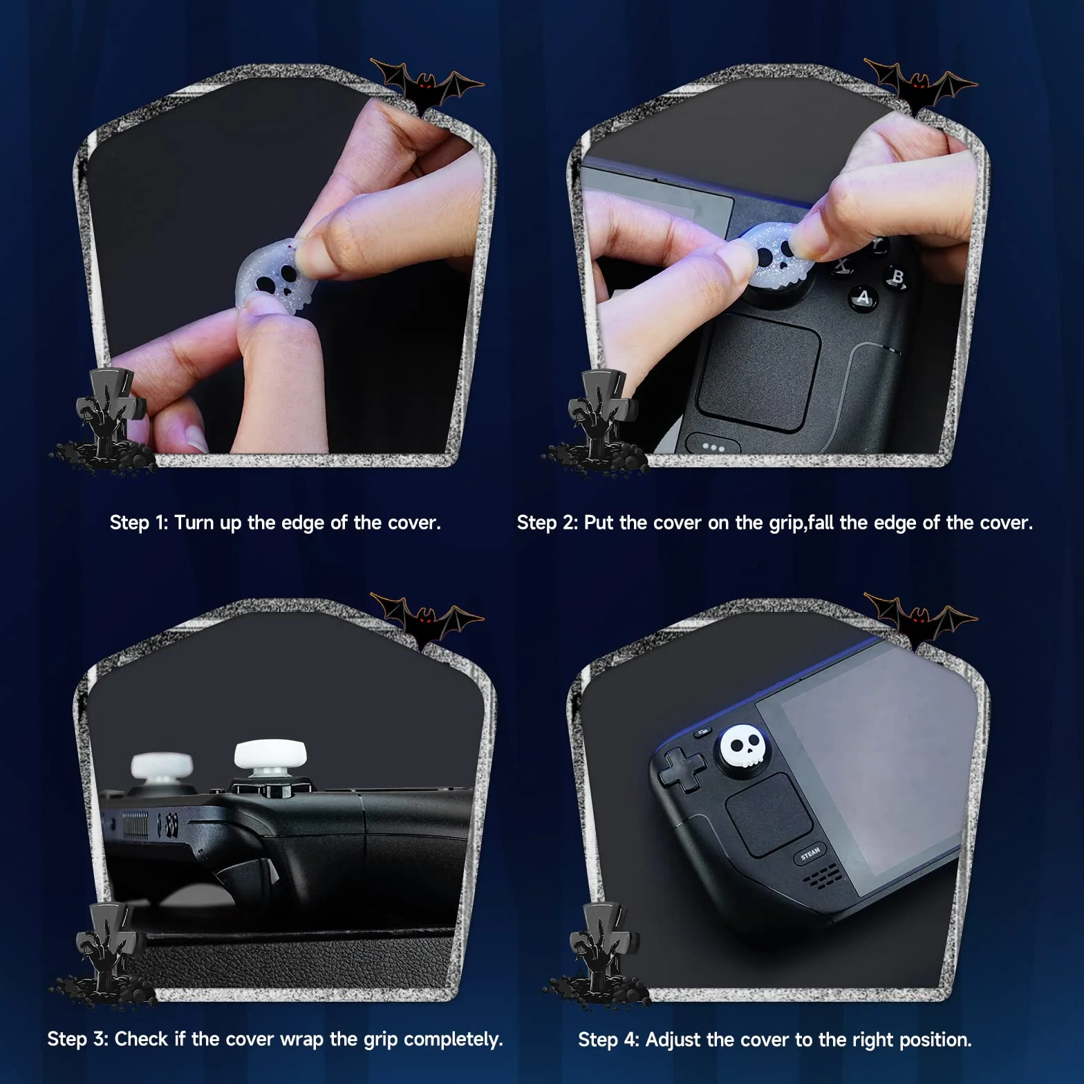 JINGDU Nakładki do Steam Deck – Thumbsticks Grips Caps, nakładki ochronne akcesoria analogowe joystick nakładki na deskę parową – miękki silikon, 4-częściowy zestaw, czaszka