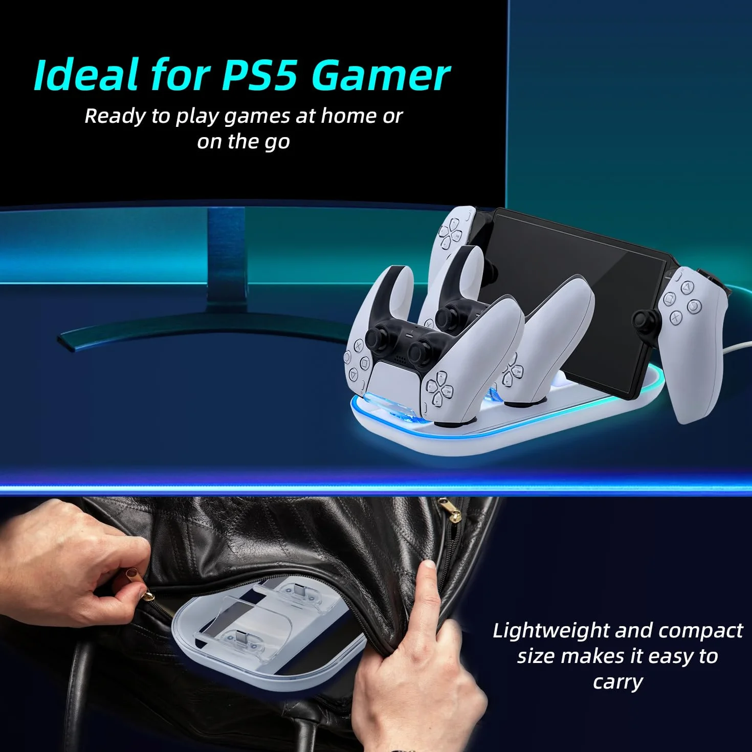 Mcbazel Stacja ładująca, ładowarka do PSPortal Remote Player/PS5 Controller ze światłem RGB