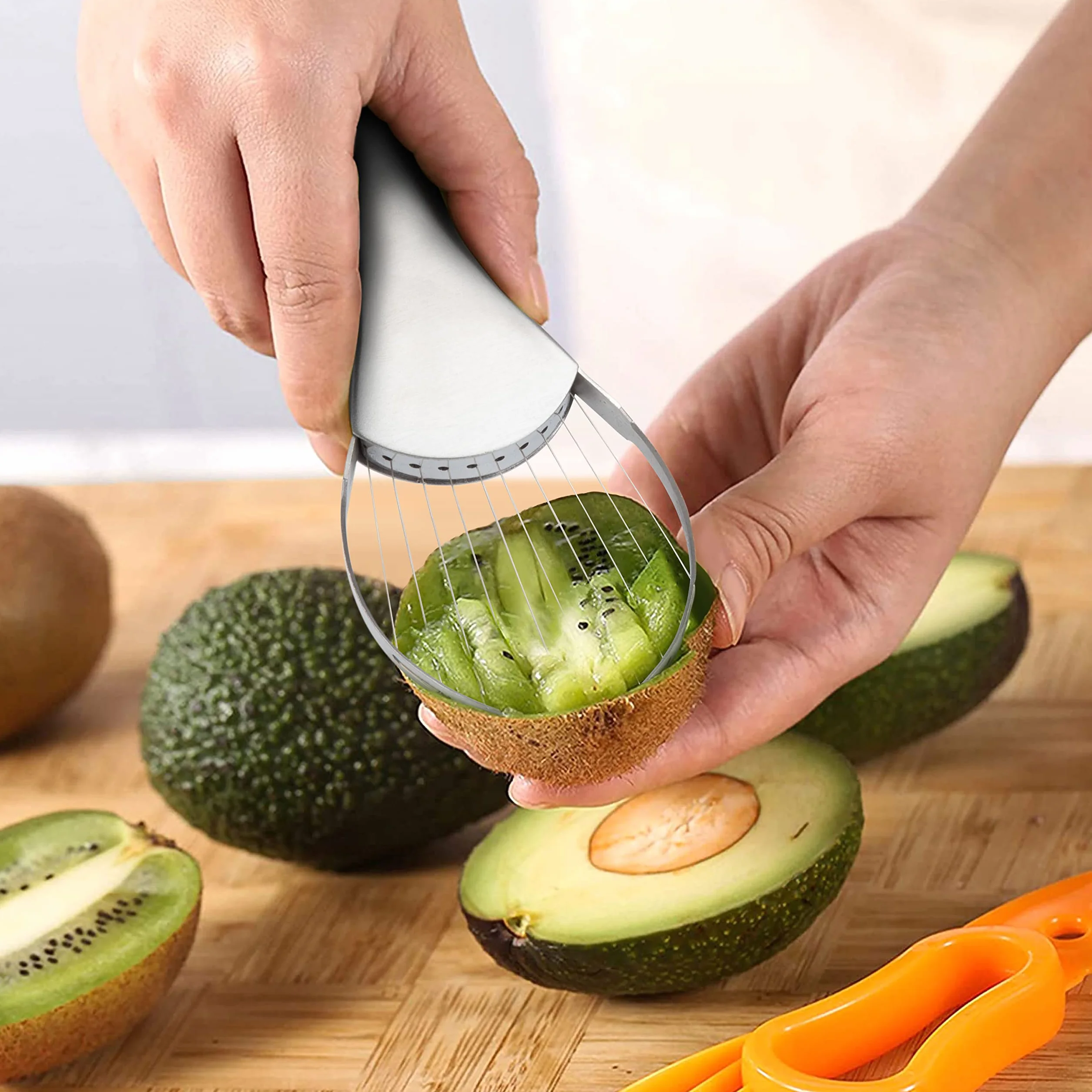 Krajalnica do żywności ze stali nierdzewnej, łatwa do odklejenia, do awokado, mango, kiwi, smoczych owoców, 11 sztuk, odporna na rdzę, nadaje się do mycia w zmywarce