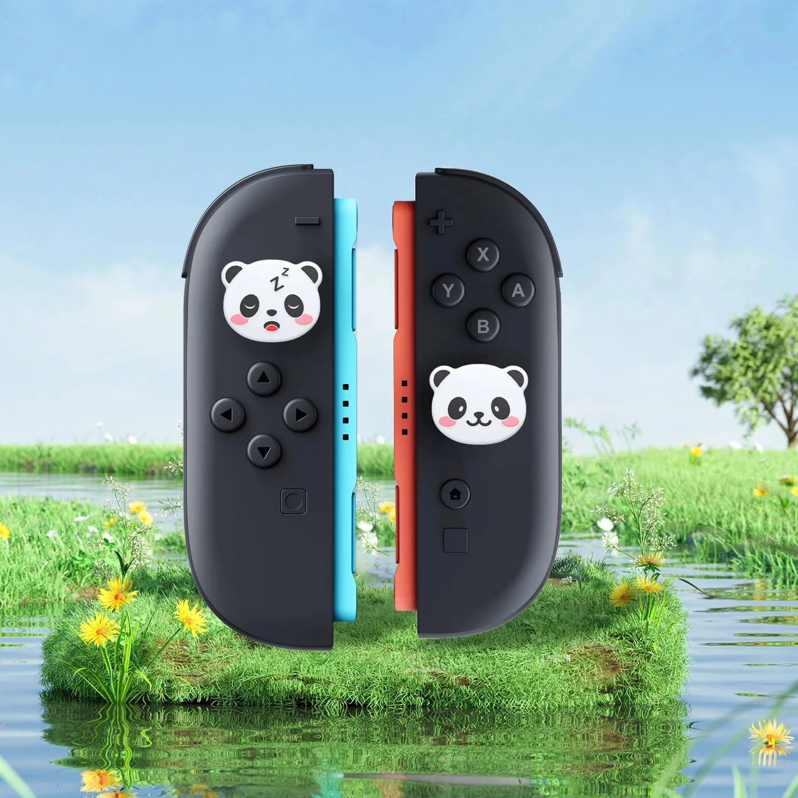 JEMDO Joystick nakładki kompatybilne z Switch 2 (2025) – zestaw 4 szt. Panda Thumb Grips z silikonu, antypoślizgowe nakładki na sztyfty odpowiednie do sterowania Joy Con, motyw zwierzęcy dla