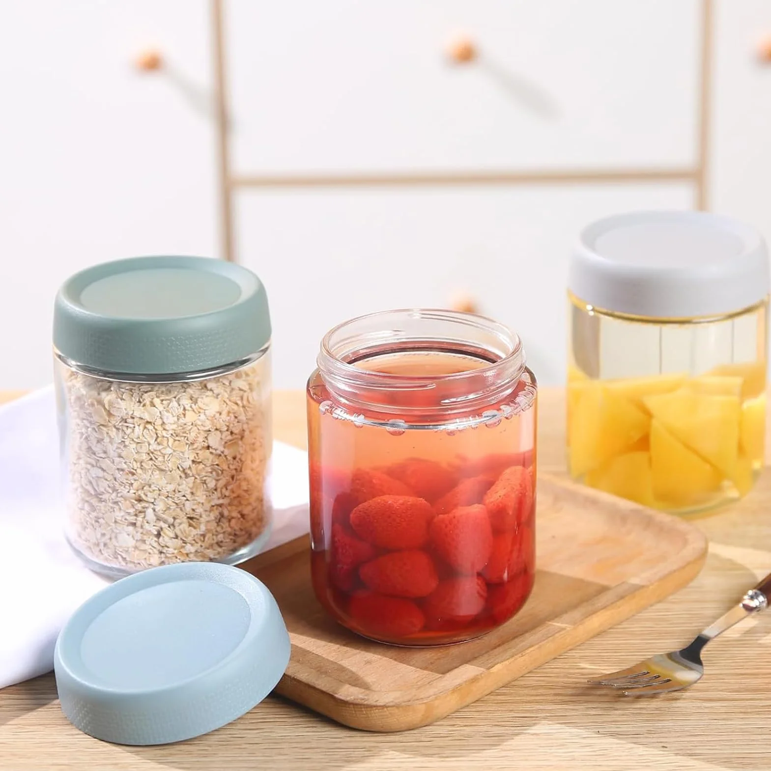 6 Sztuk Overnight Oats Słoiki z Pokrywką, 500 ml Słoik śniadaniowy z Zakręcaną Pokrywką Słoiki do Przygotowywania Posiłków na Chutney, Pudding, Jogurt, Owoce, Przyprawy, Fasola