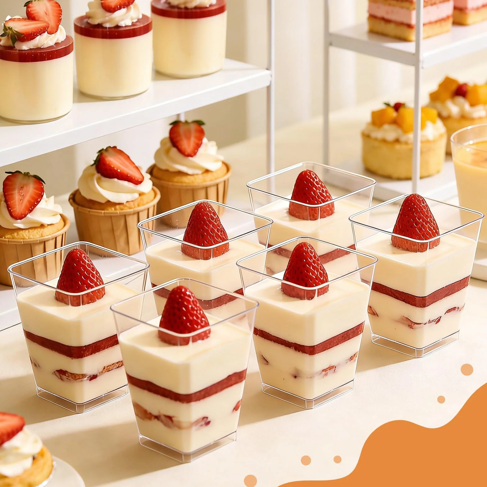 50 sztuk 160ml wielokrotnego użytku kubków deserowych, zestaw kwadratowych szklanek deserowych do samodzielnego przygotowania deserów, musów, puddingów