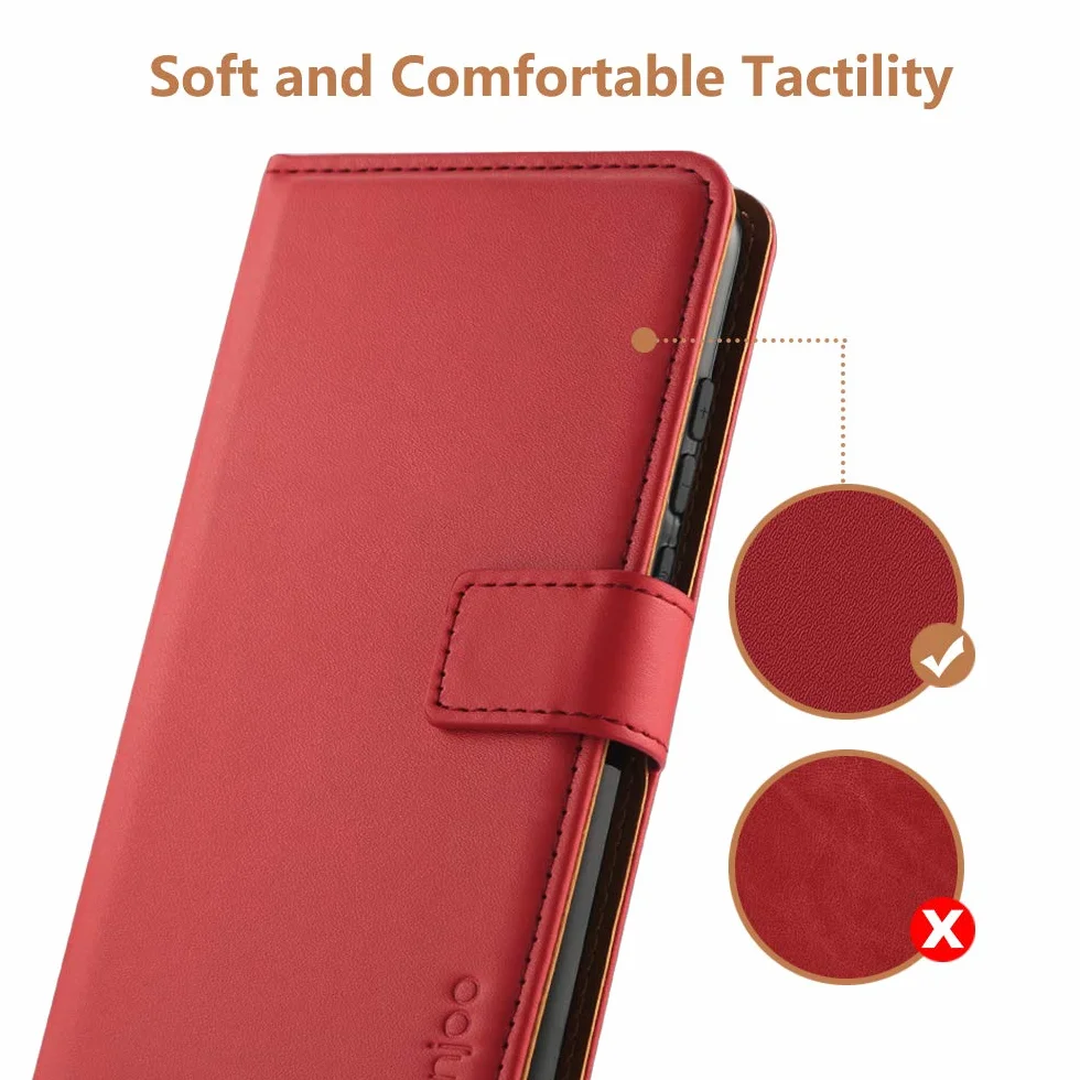 Hianjoo Etui na telefon kompatybilne z Samsung Galaxy A20e, [skóra premium] portfel etui z klapką na kartę zamiennik dla Samsung Galaxy A20e - czerwone