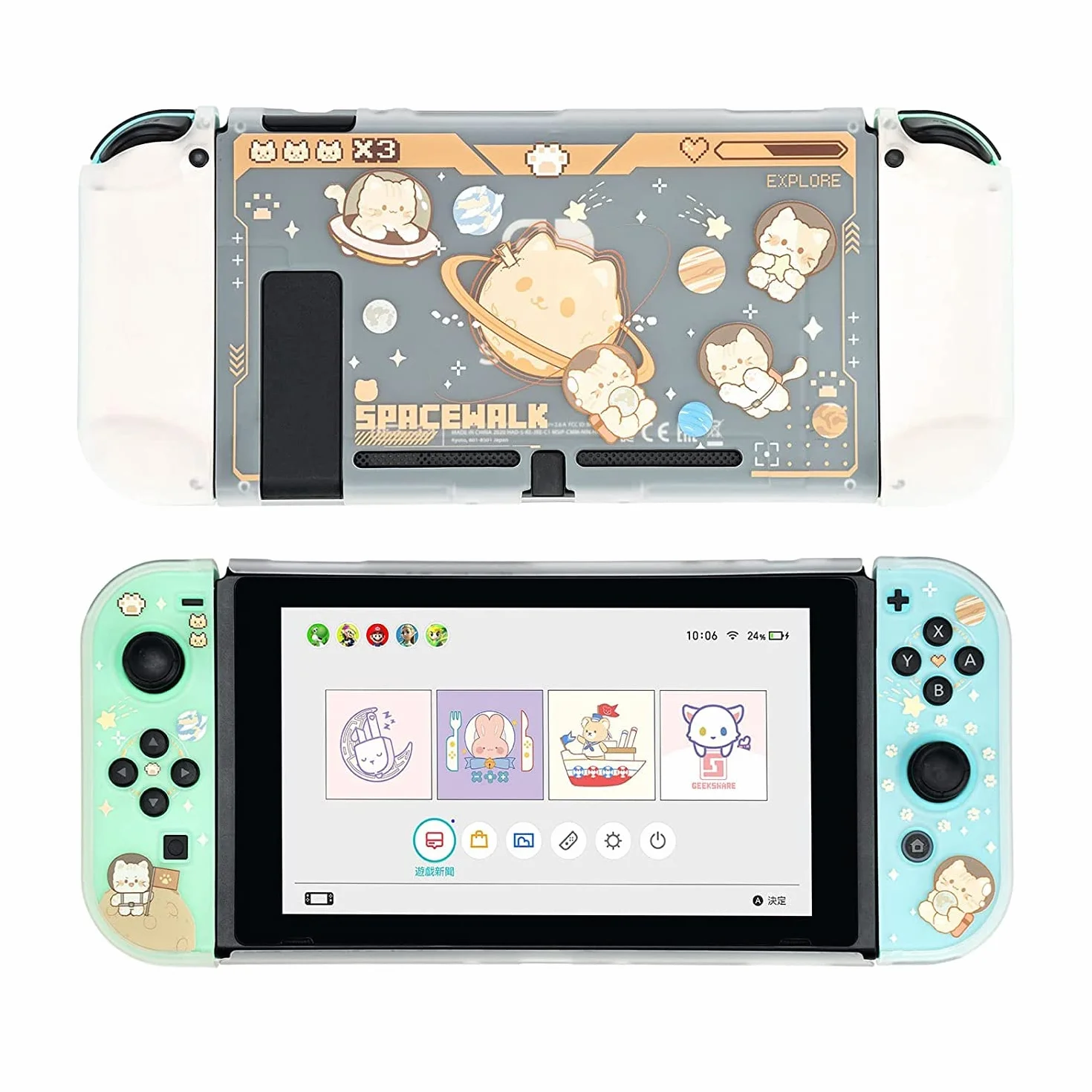 Pokrowiec ochronny GeekShare Slim Cover Case kompatybilny z Nintendo Switch i Joy Con - amortyzacja i odporność na zarysowania - Space Cat
