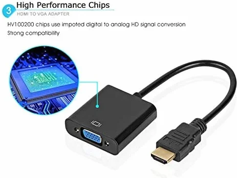 Adapter HDMI na VGA, uniwersalny adapter, konwerter wtyczka na gniazdo, 1080P do tabletu, komputera, laptopa, czarny