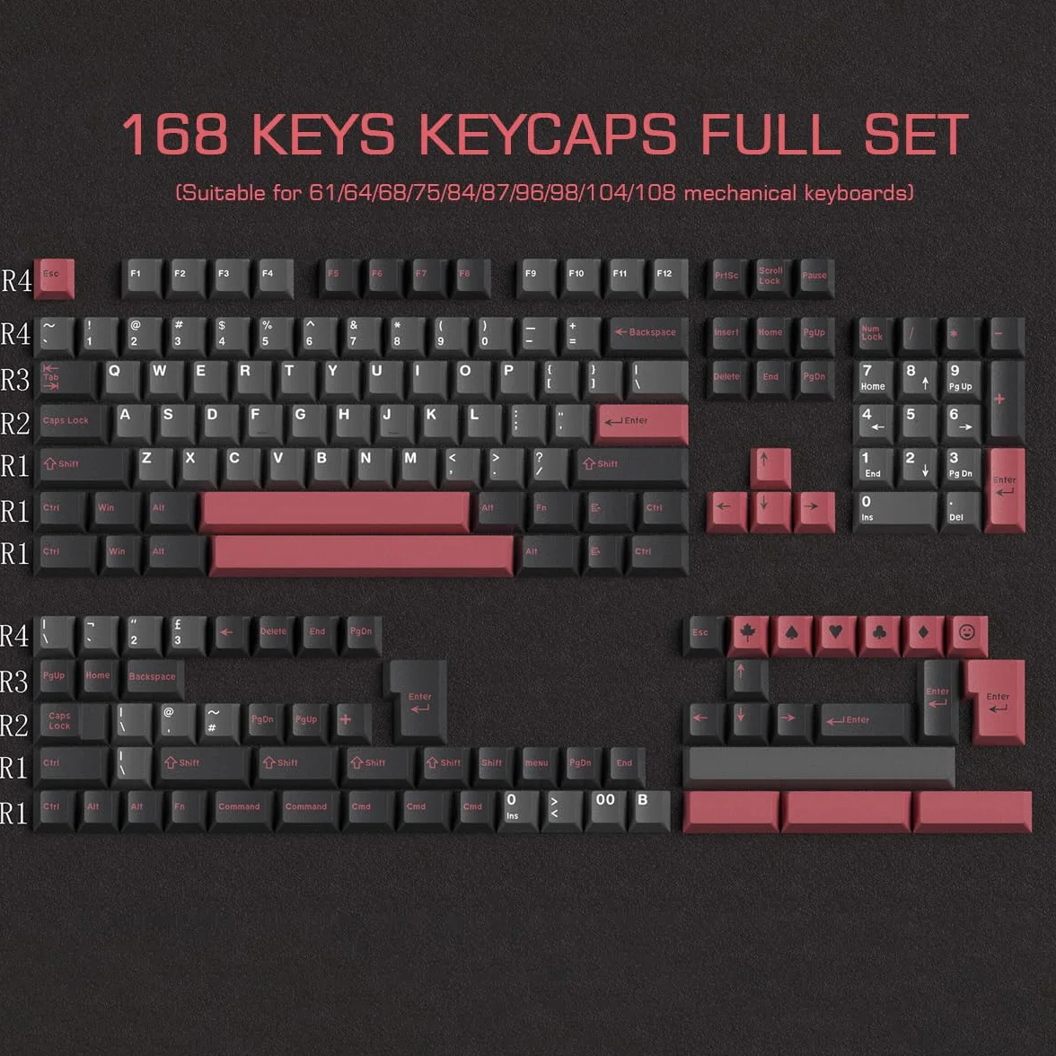 Nasadki klawiszowe Evil Dolch Double Shot, 170 klawiszy, profil Cherry, ABS, nasadki na klawisze do przełączników MX, układ ISO/ANSI, klawiatura mechaniczna