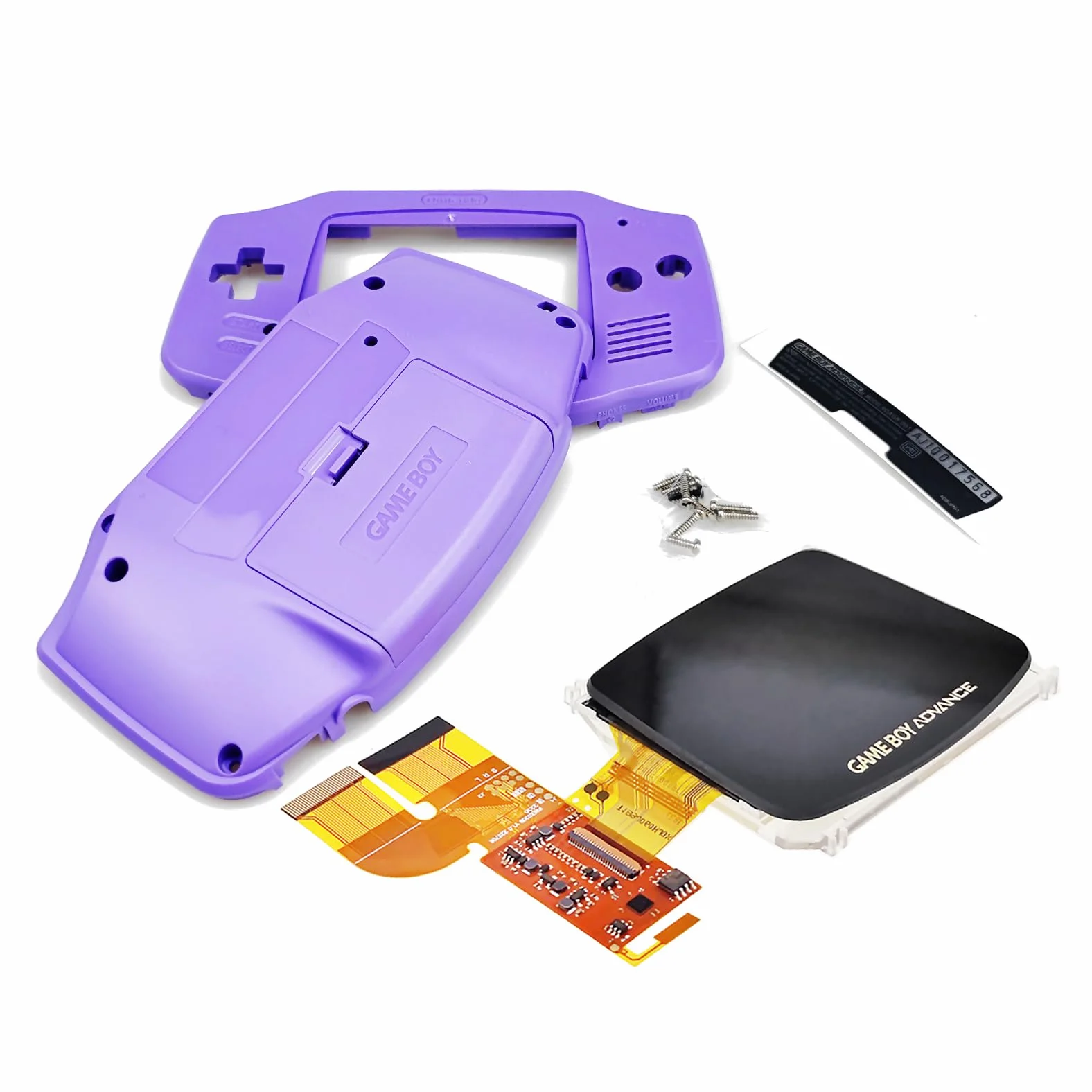 Dostosowany wyświetlacz GBA V3 IPS Mod Kit rozjaśniony ekran + fioletowe powłoki obudowy, do przenośnej konsoli do gier Gameboy Advance, DIY 100% dopasowany pełny moduł LCD + obudowa zewnętrzna