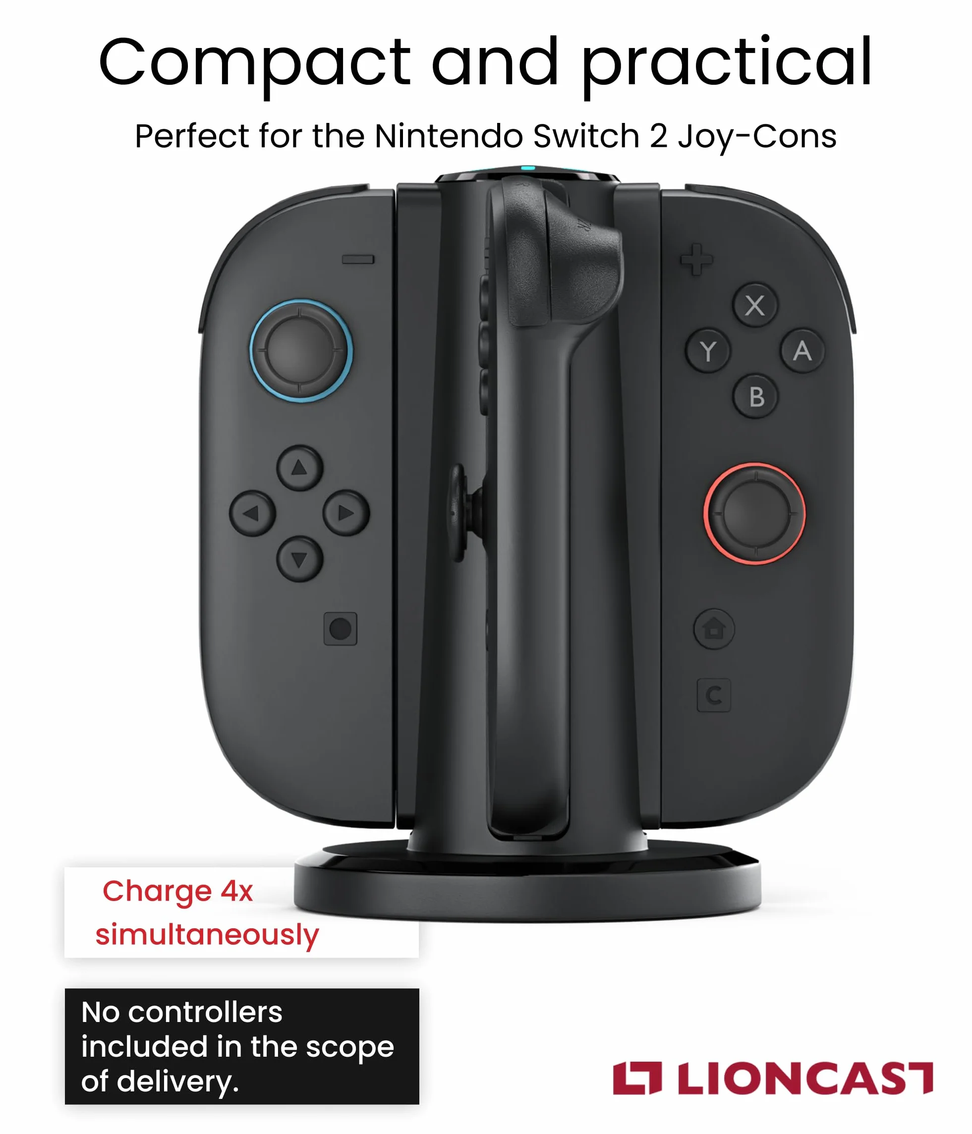 Lioncast Stacja ładująca kompatybilna z kontrolerem Joy Con do Nintendo Switch [ze wskaźnikiem ładowania LED] – uchwyt do kontrolera Nintendo Switch 2, bardzo stabilna podstawa