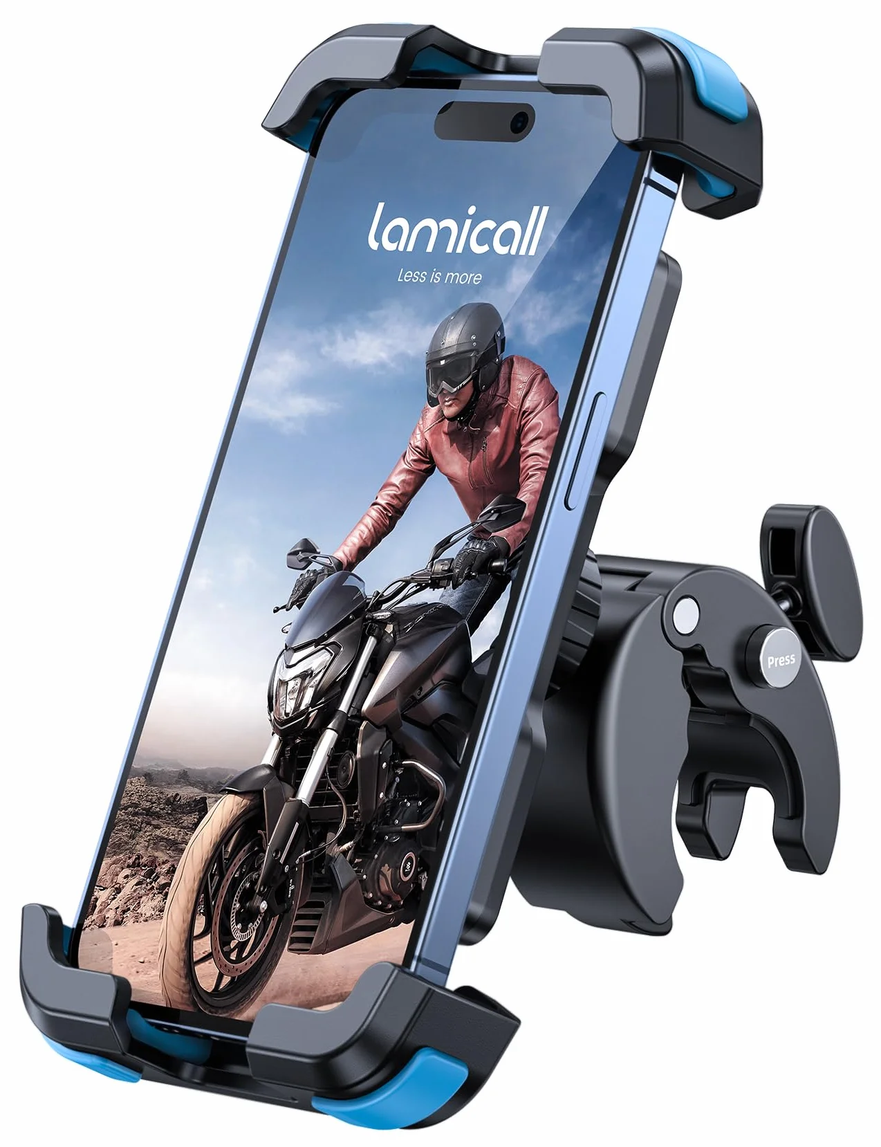 Lamicall Motocyklowy uchwyt na telefon - Montaż na telefon dla motocykli,Rowerowy uchwyt na telefon z szybkim uchwytem dla iPhone 16 15 14 13 12 Pro Max Plus Mini Xs XR X, 4,7-6,8 cala - Niebieski