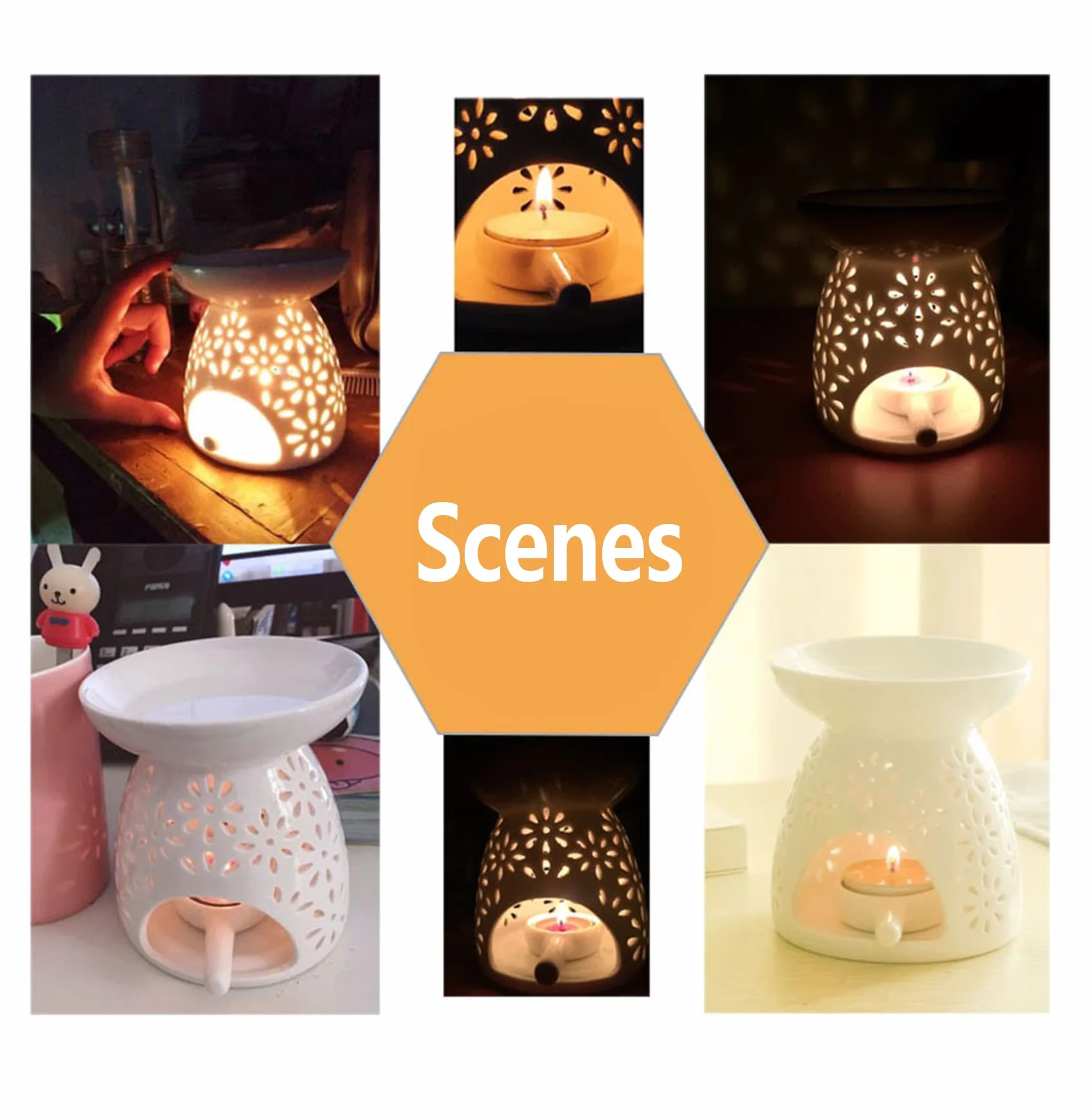 Ceramiczna lampa zapachowa do aromatu, palnik olejkowy ze świecznikiem, biały mały uchwyt na świecę