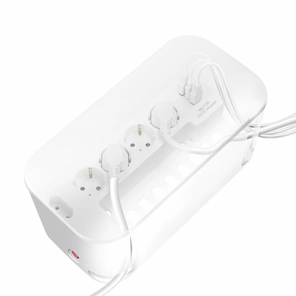 LogiLink LPS281U - skrzynka kablowa z 5 gniazdami wtykowymi, w zestawie 3 x USB, kolor: biały