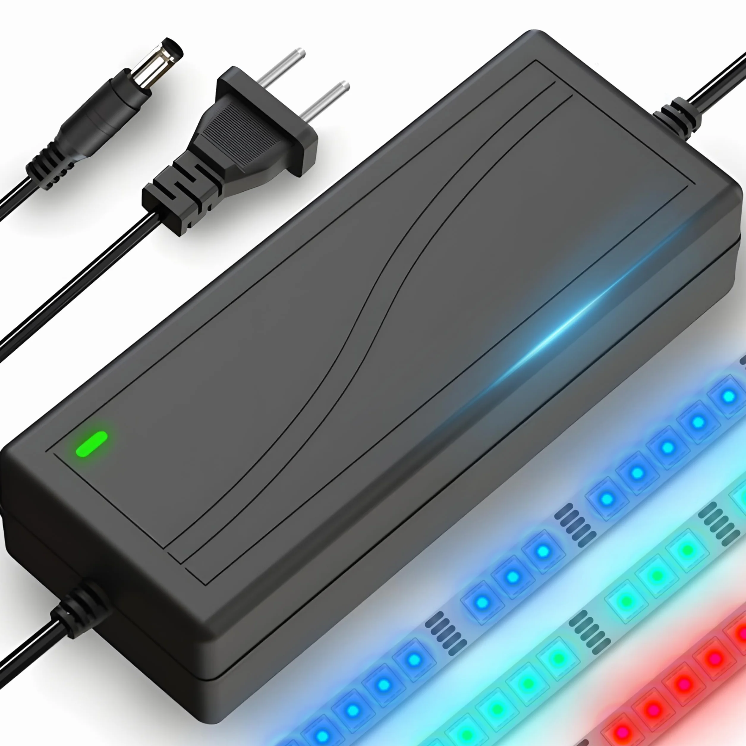 Retoo Zasilacz sieciowy DC 12V 5A 60W 100-240V Zasilacz do taśm LED RGB, Transformator, przetwornica sterownika, zasilacz adapter, ładowarka do pasków, prąd do taśmy, wymiary 11 x 5,3 x 3,2 cm, czarny