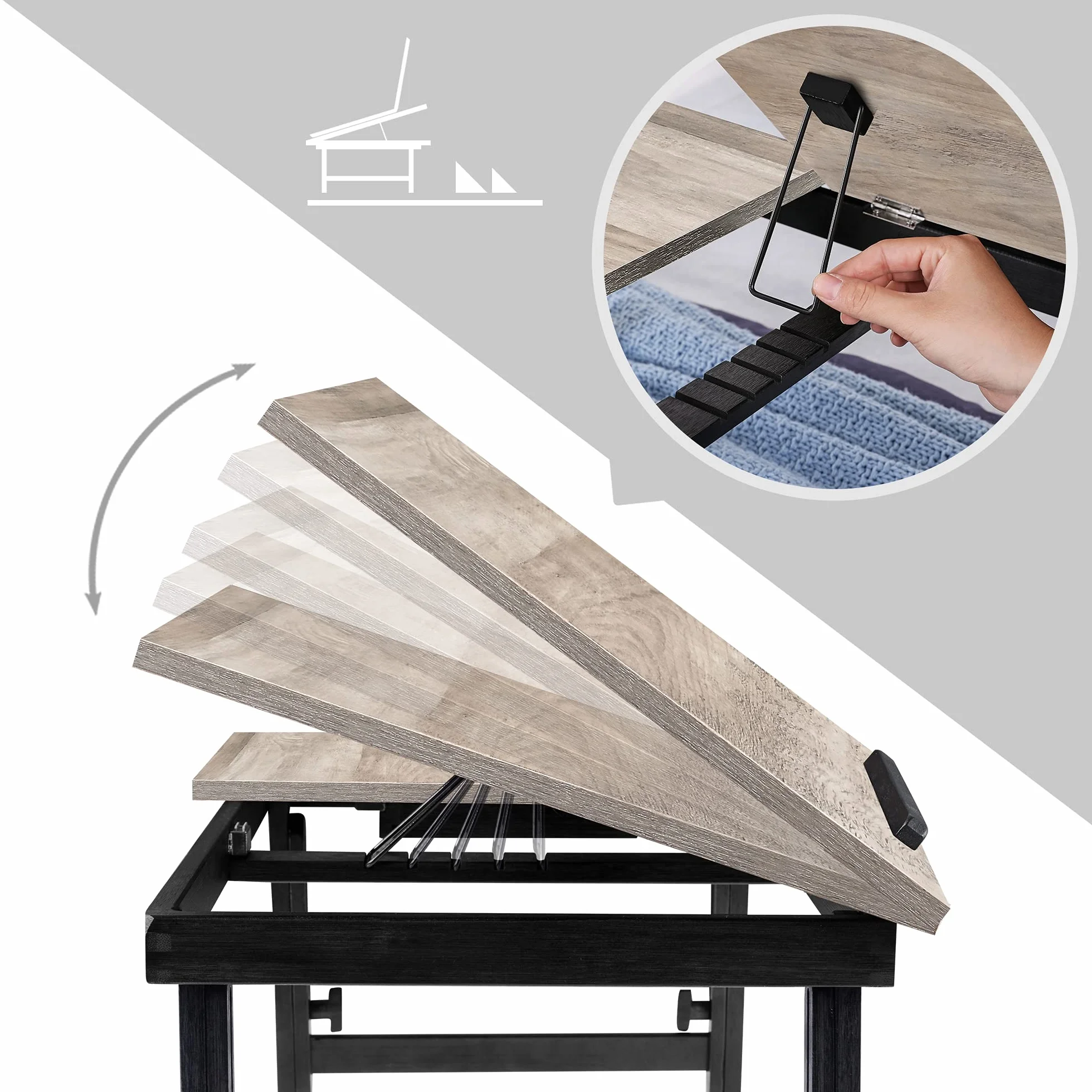 SONGMICS LLD105W01 Stolik/stojak pod laptopa, taca śniadaniowa, składane nogi, na łóżko i sofę, z regulacją wysokości, do laptopów o przekątnej ekranu do 15,6“, 55 x 35 x 23 cm, odcień greige