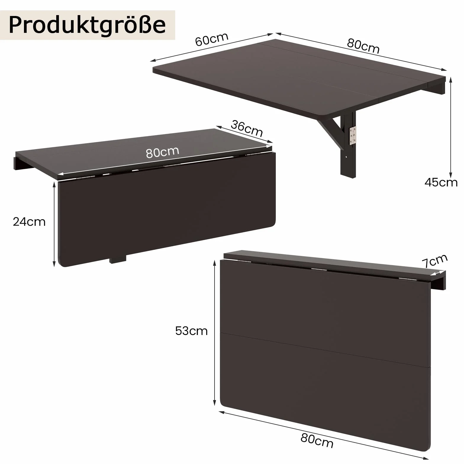 COSTWAY składany stolik do zamontowania na ścianie, 80 x 60 cm, składany stolik ścienny, stolik kuchenny oszczędniający miejsce, składany stolik ścienny do kuchni, jadalni, pokoju roboczego (brązowy)