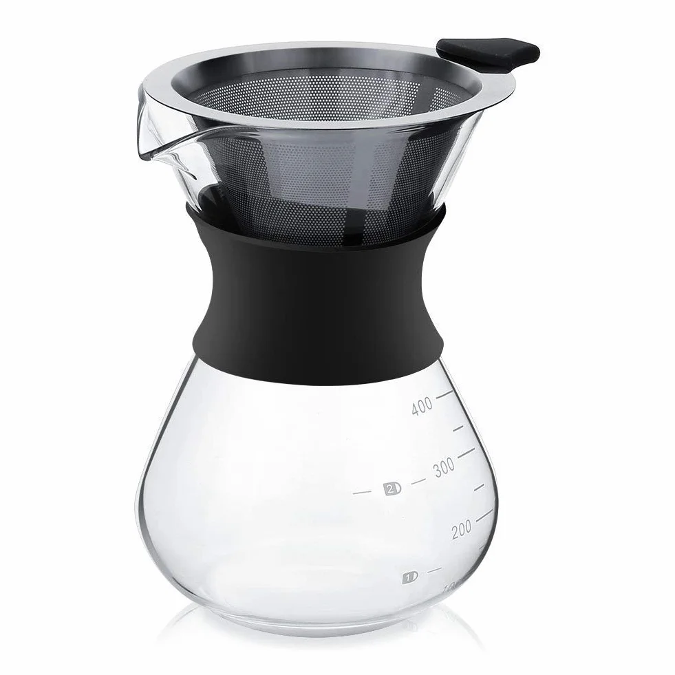 YunNasi Szklany zaparzacz do kawy z zaparzaczem do kawy ze stałym filtrem (400ml)