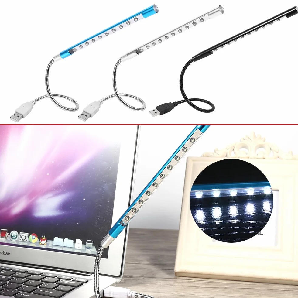 Elastyczne diody LED Mini USB 10 lamp-Taschenlampe do laptopa komputer stancjonarny Tastatur (Schwarz)