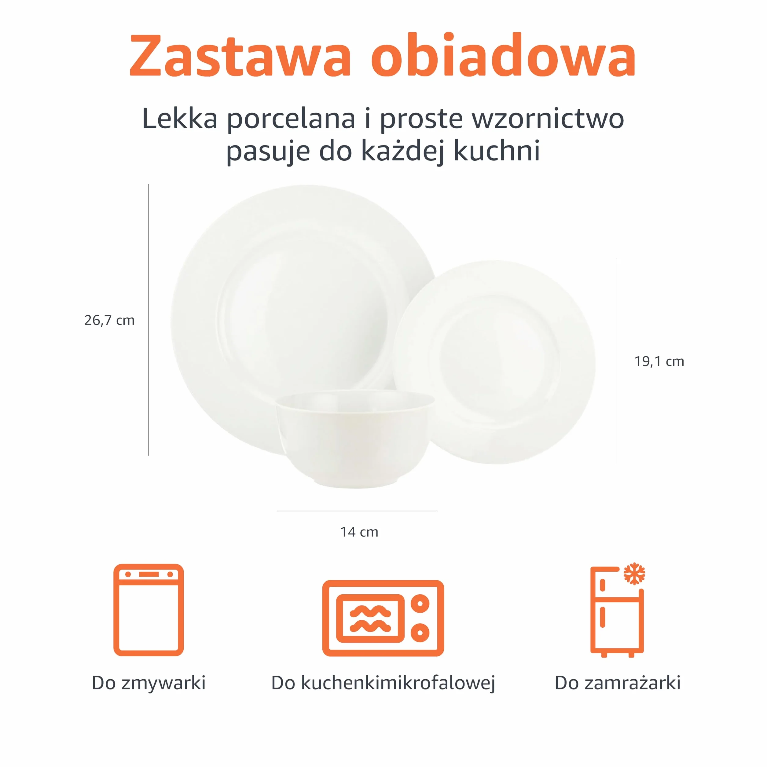 Amazon Basics Serwis naczyniowy, 18-częściowy, dla 6 osób, biały