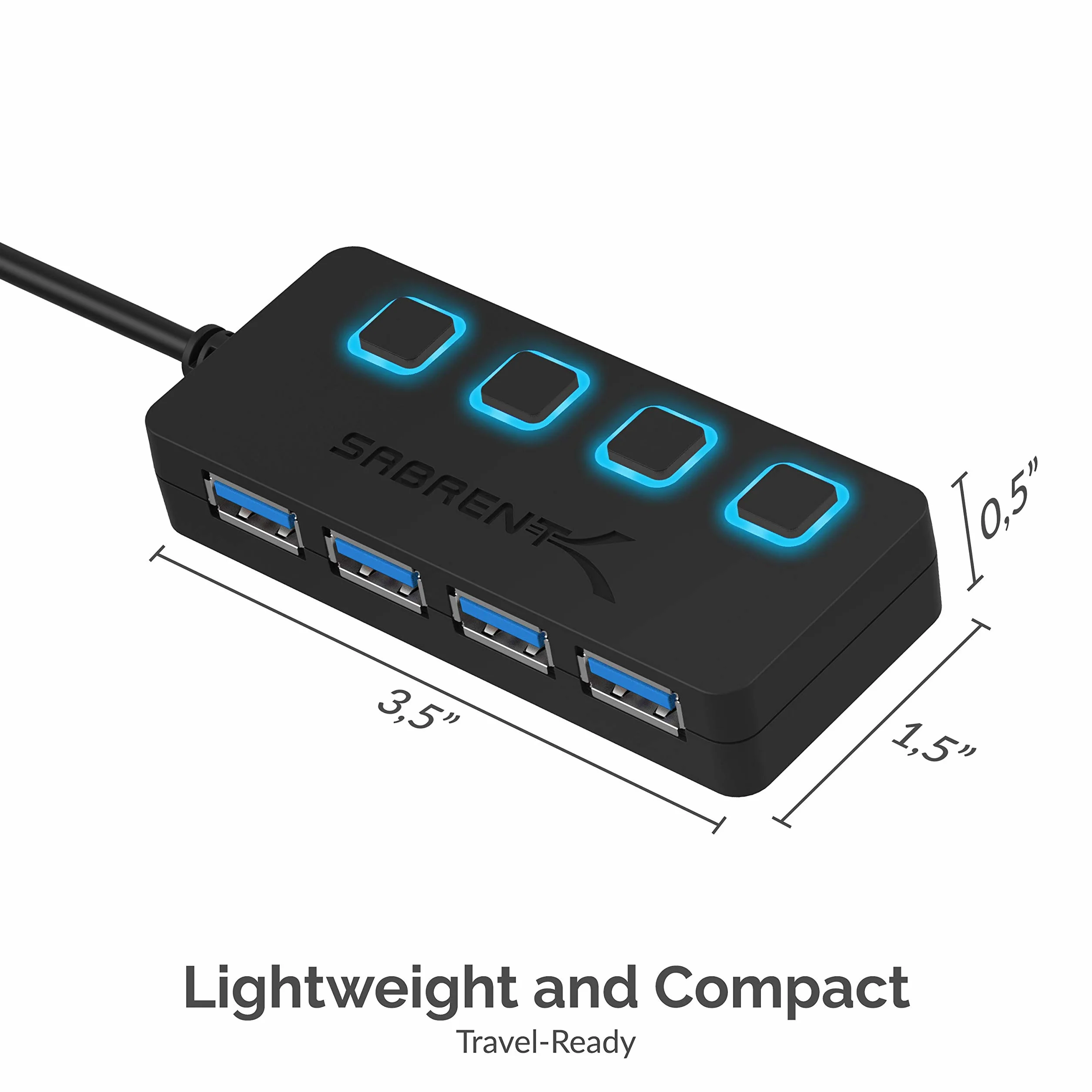 Sabrent HB-UM43 Koncentrator USB 3.0 z 4 Portami, 8,64 x 3,56 x 1,55 cm, Czarny/Niebieskie
