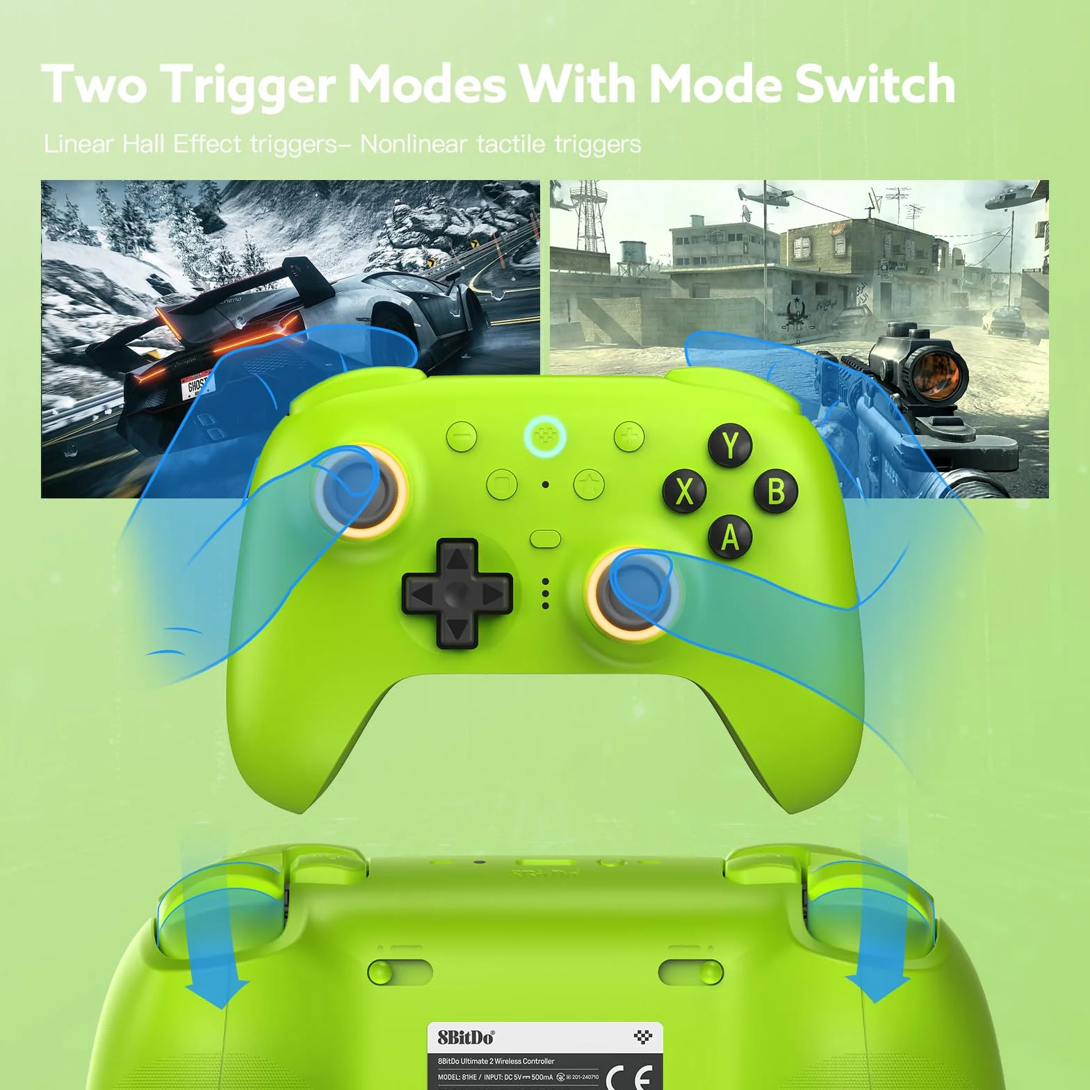 8BitDo Ultimate 2 Wireless Controller dla PC/Android/Apple/Steam TMR Joysticka, Przełączalne Wyzwalacze Efektu Halla/Dotykowe, Światło RGB, 2.4G Kontroler Gier 8Speed ​​Wireless Tech Stacją Ładującą