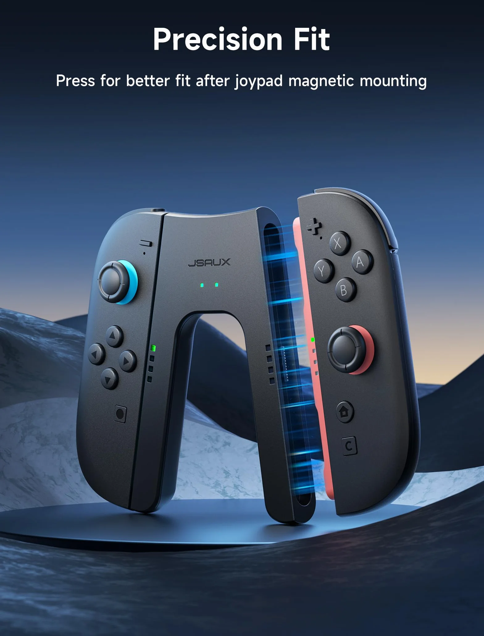 JSAUX Uchwyt ładujący do Switch 2, kontroler z magnetycznym uchwytem kompatybilny z JoyPad Switch 2, graj podczas ładowania ze wskaźnikiem LED i kablem ładującym 1,5 m – czarny
