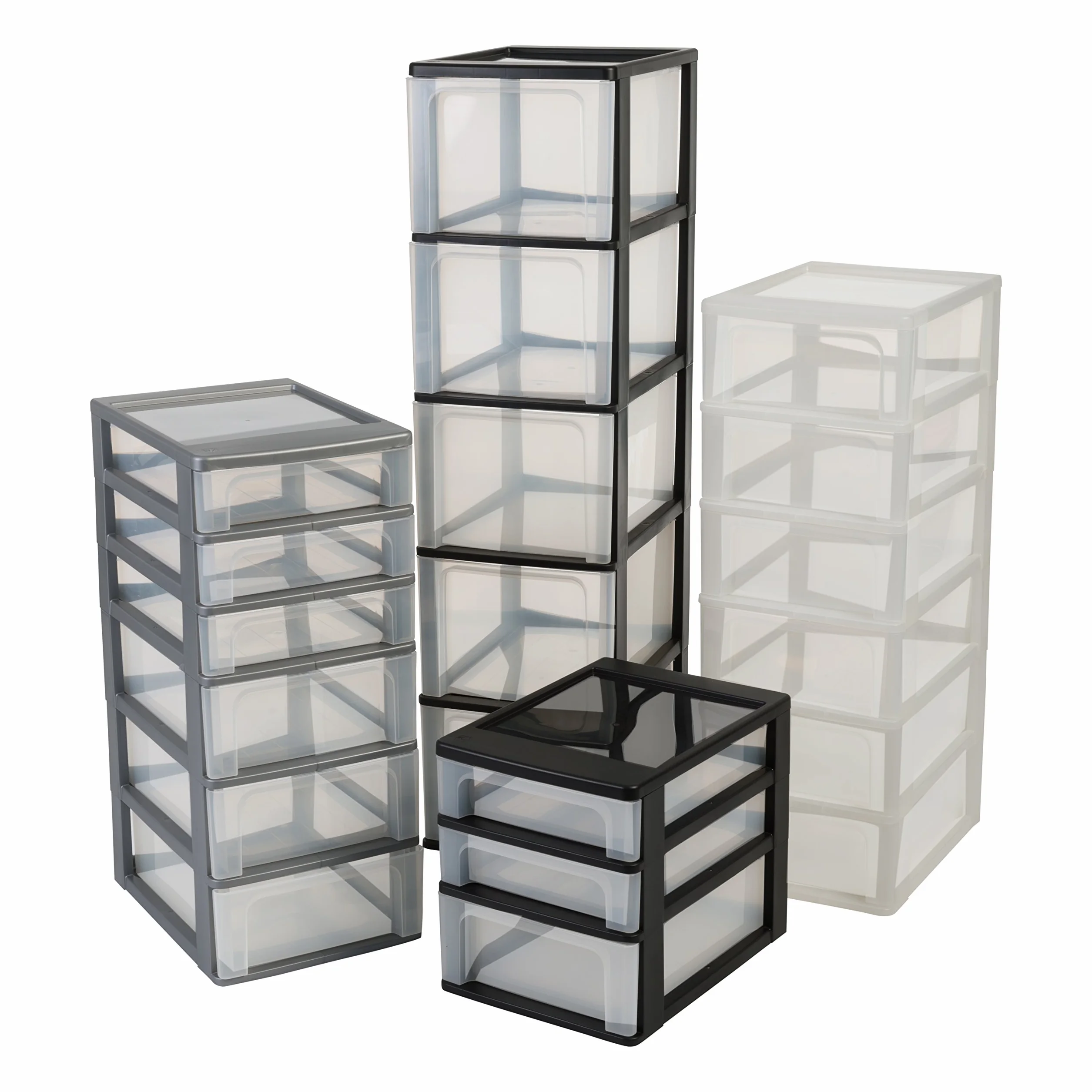 Iris Ohyama, Wieża, Komoda, Plastikowy organizer do przechowywania z ergonomicznym uchwytem, ​​7 L, 8 szuflad, Bez BPA, Biuro, Salon, OCH-2008, Czarny
