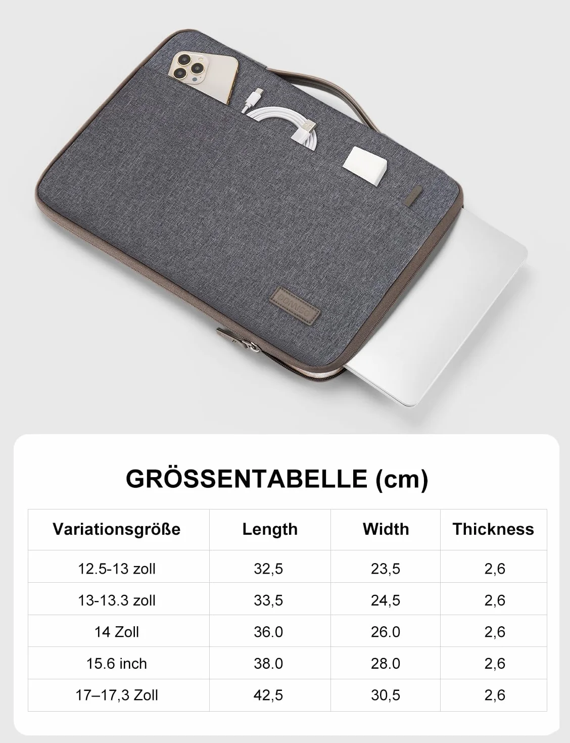 DOMISO Wodoszczelne etui na laptopa 12,5", MacBook Pro Retina / 13, MacBook Air Retina 2018/12,9", iPad Pro 2016 2017/13,5", Surface Laptop 2, ciemnoszare