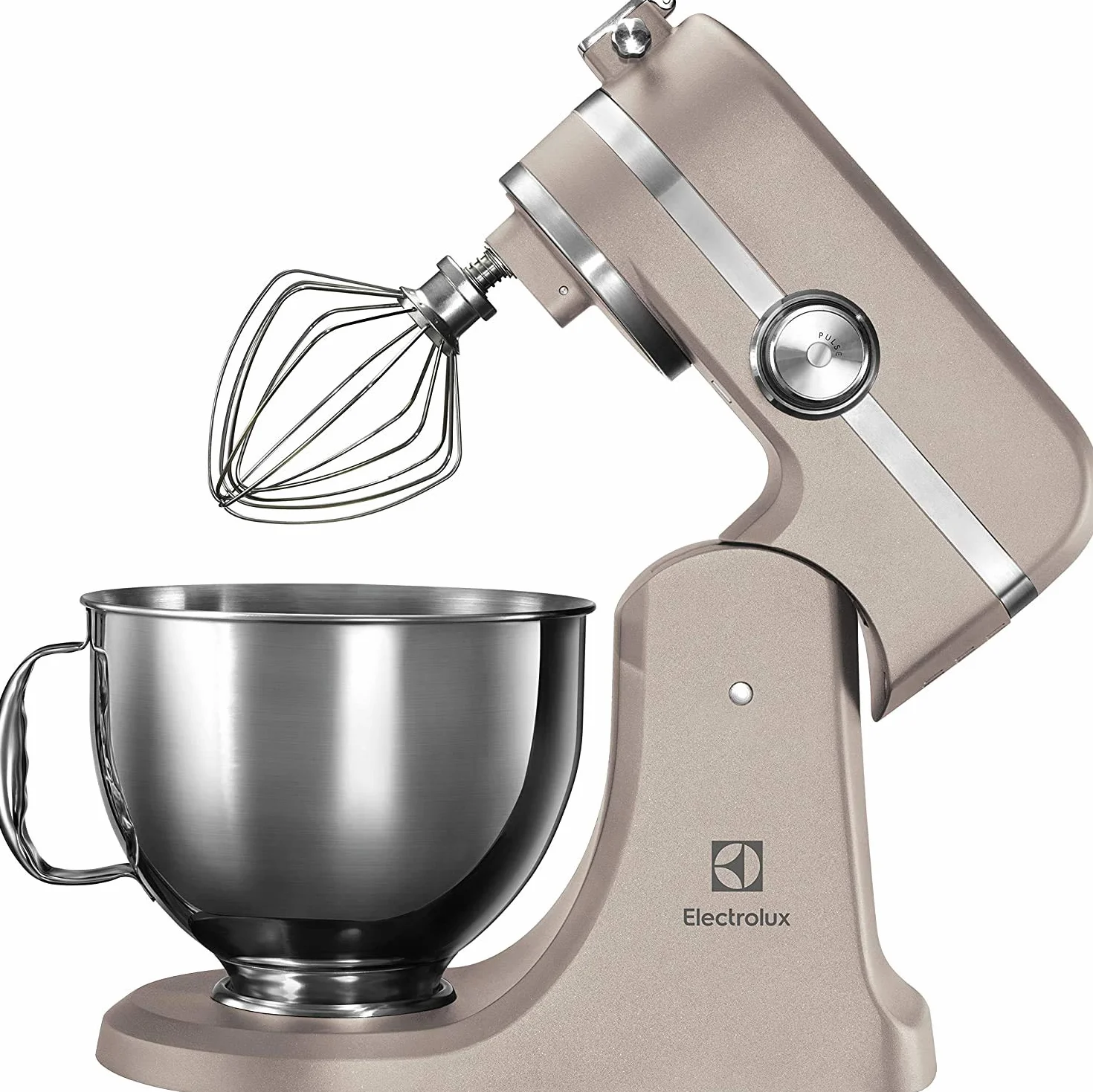 Electrolux Robot Kuchenny 1200 W, 10 prędkości + f. pulsacyjna, Oświetlenie LED misy, 2 misy o pojemności 4,8l i 2,9l, W Zestawie: Hak, Trzepaczka, Ubijaczka, Silikonowa Łyżka, Pokrywa, EKM5570,Beżowy