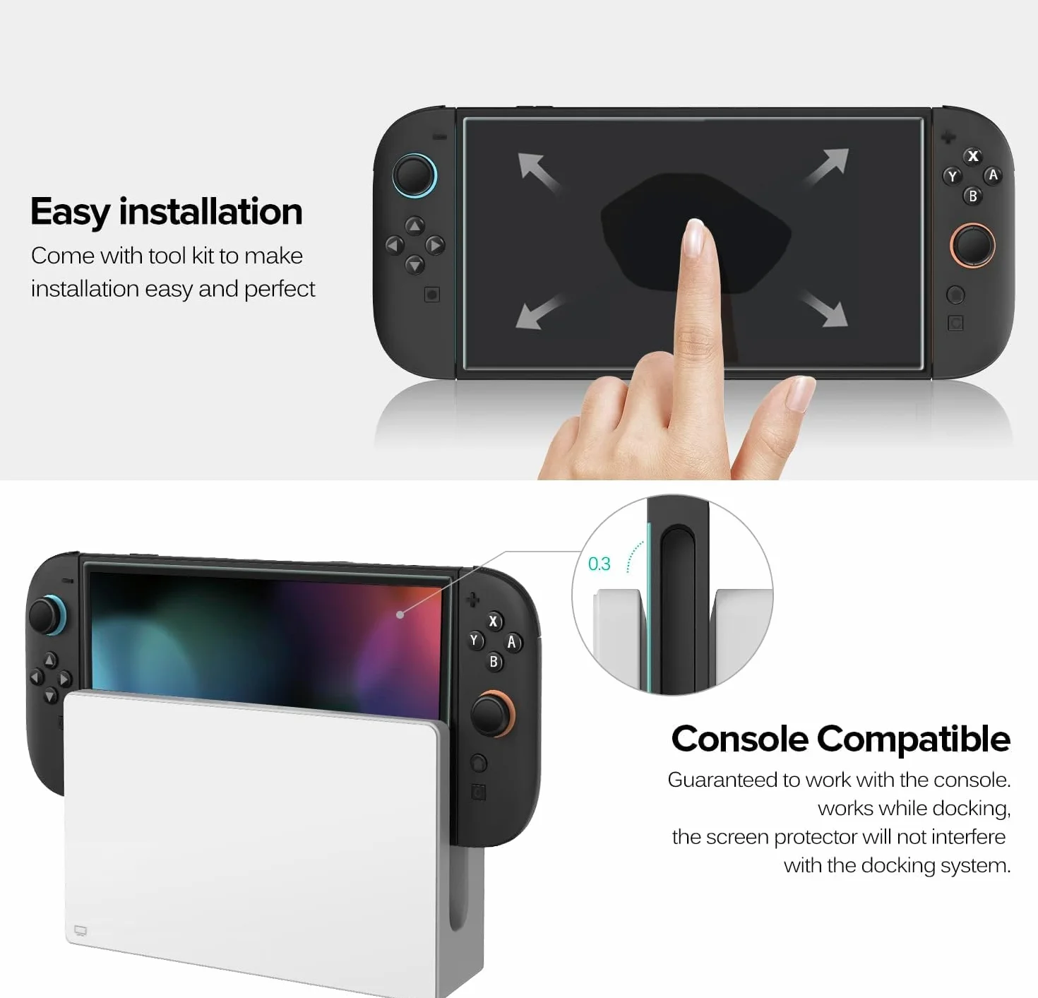 Zestaw 2 Szkieł Ochronnych do Konsoli Nintendo Switch 2 2025, Folia Ochronna na Ekran Ultra HD o Twardości 9H, Odporna na Zarysowania i Zapobiegająca Powstawaniu Pęcherzyków Powietrza