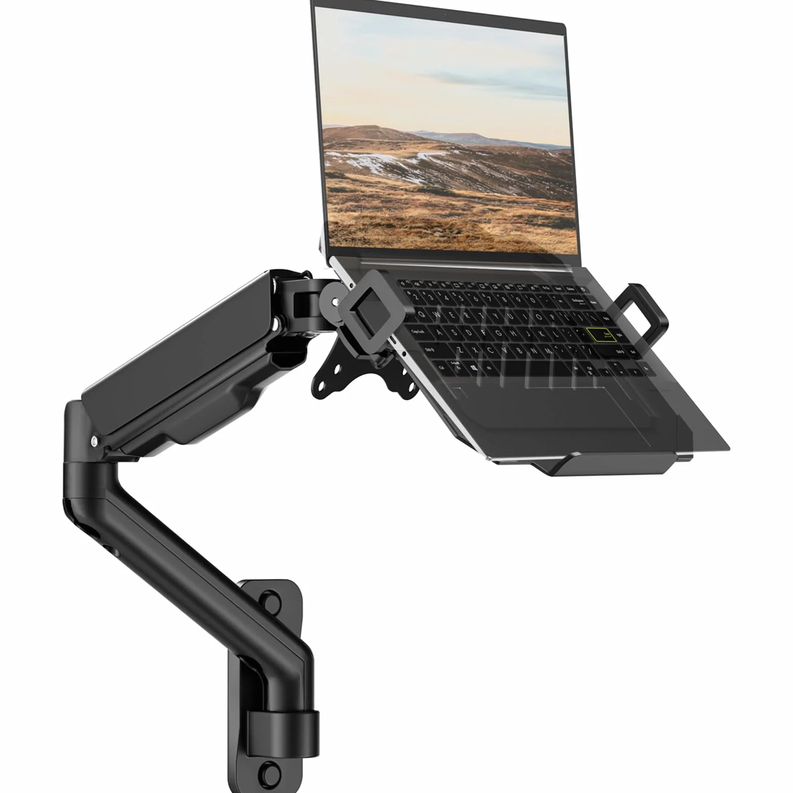 Uchwyt do monitora z ramieniem na laptopa, uchwyt ścienny wychylny do notebooka 12"-17", wentylowana platforma chłodząca, zarządzanie kablami, obciążenie 1-9 kg, VESA 75/100 mm
