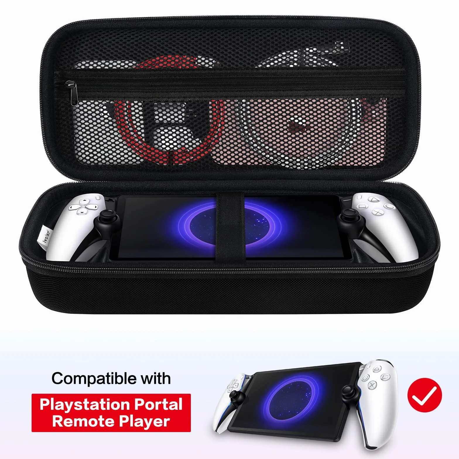 ivoler Torba kompatybilna z PlayStation Portal Remote Player, Deluxe twarda torba do przenoszenia, etui z ochronną torbą do przechowywania z siatki do PlayStation Portal [Anti-Drop] - czarna, czarny