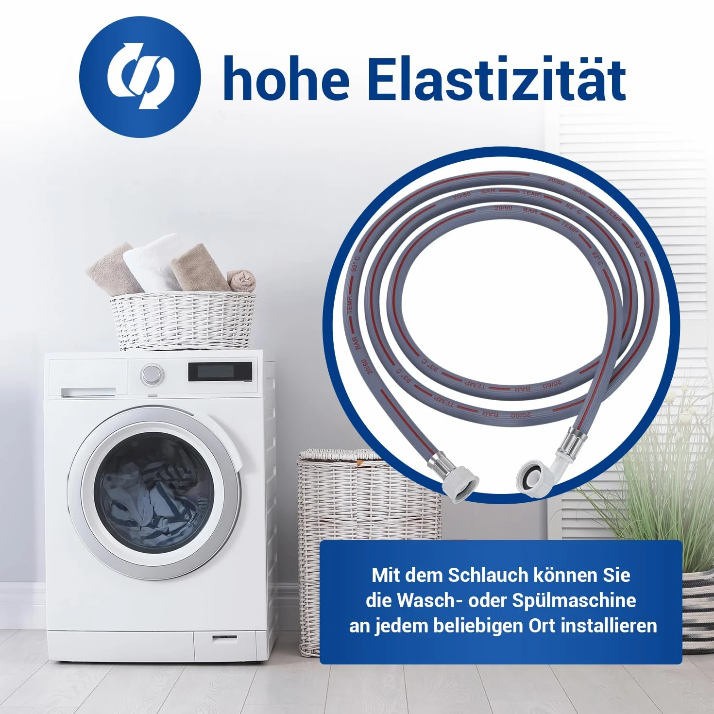 VIOKS Wąż dopływowy do pralki, przedłużacz 2,5 m, 25 °C, prosty / kątowy, do zmywarki, przedłużka węża i wąż do wody, pralka