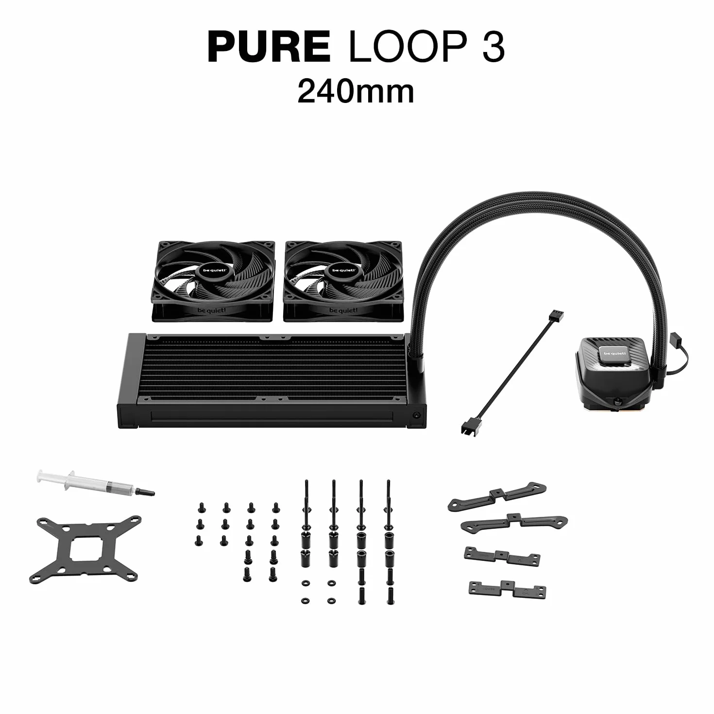 be quiet! Pure Loop 3 240 mm All-in-One chłodzenie wodne do lekko podkręconych systemów AMD/Intel, 2 x wentylatory Pure Wings 3 120 mm PWM, wysokie ciśnienie statyczne, cicha pompa PWM