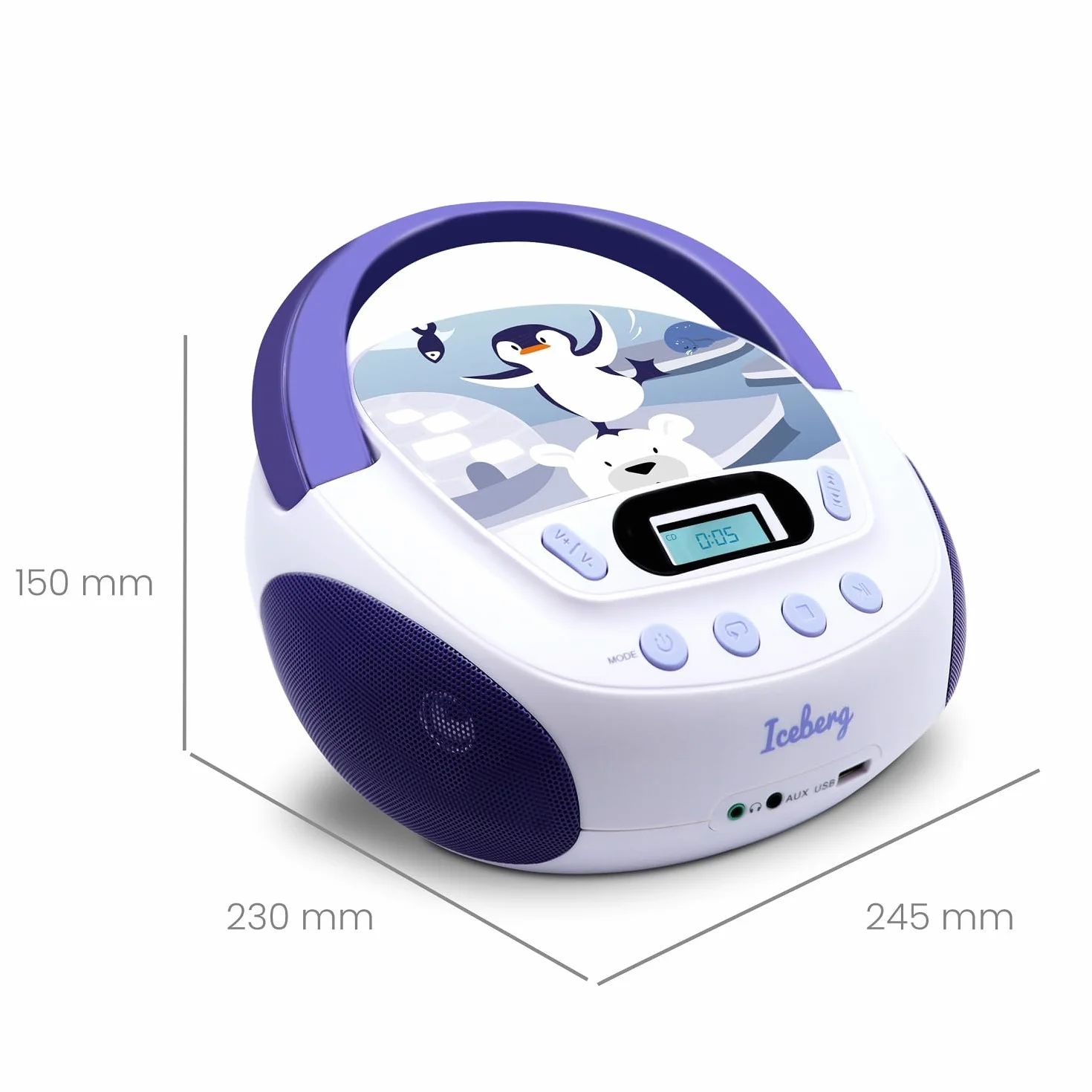 Metronic 477179 Odtwarzacz CD Iceberg MP3 z portem USB i wejściem audio, wyjście słuchawkowe Biały/Niebieski