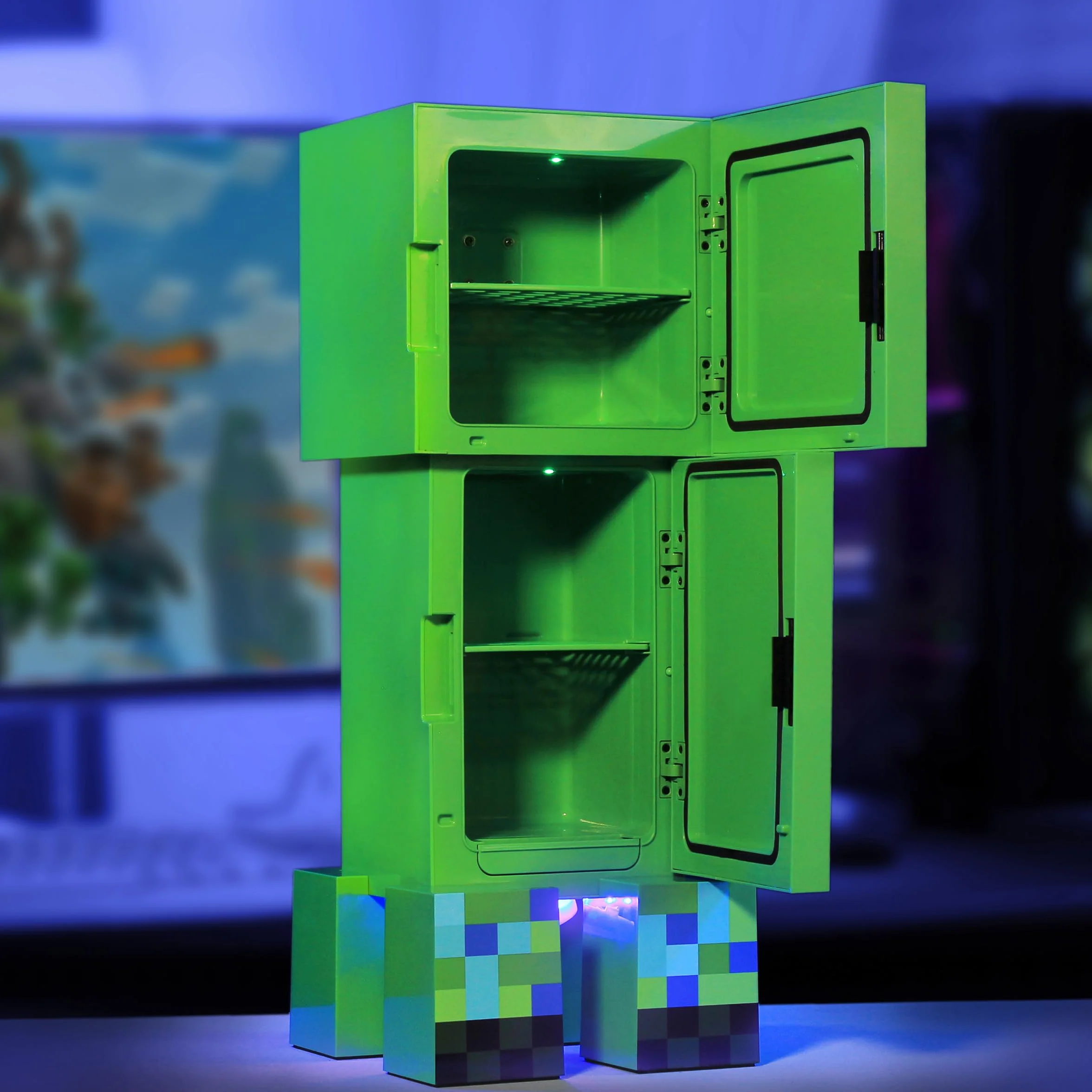 Ukonic Mini lodówka - Minecraft Creeper Cooler - pojemność 8 l - cicha - oświetlenie otoczenia - 220 V / 12 V