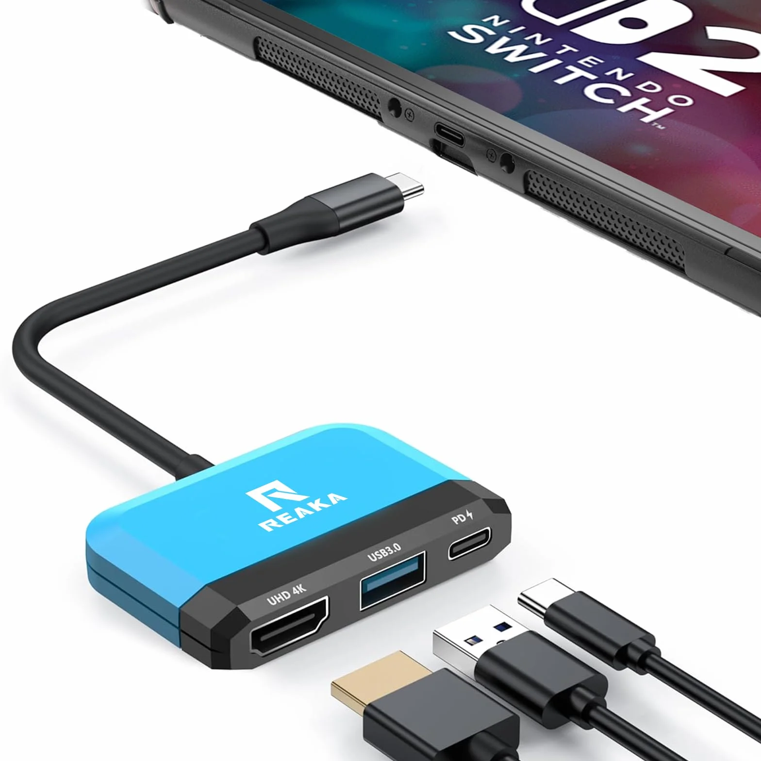 RREAKA Switch Dock for Nintendo Switch OLED, 3 in 1 Switch TV Adapter with 4K HDMI, USB 3.0 Port, Type C 100W Charging, Portable Switch Docking Station Travel, for Samsung Dex S24, MacBook