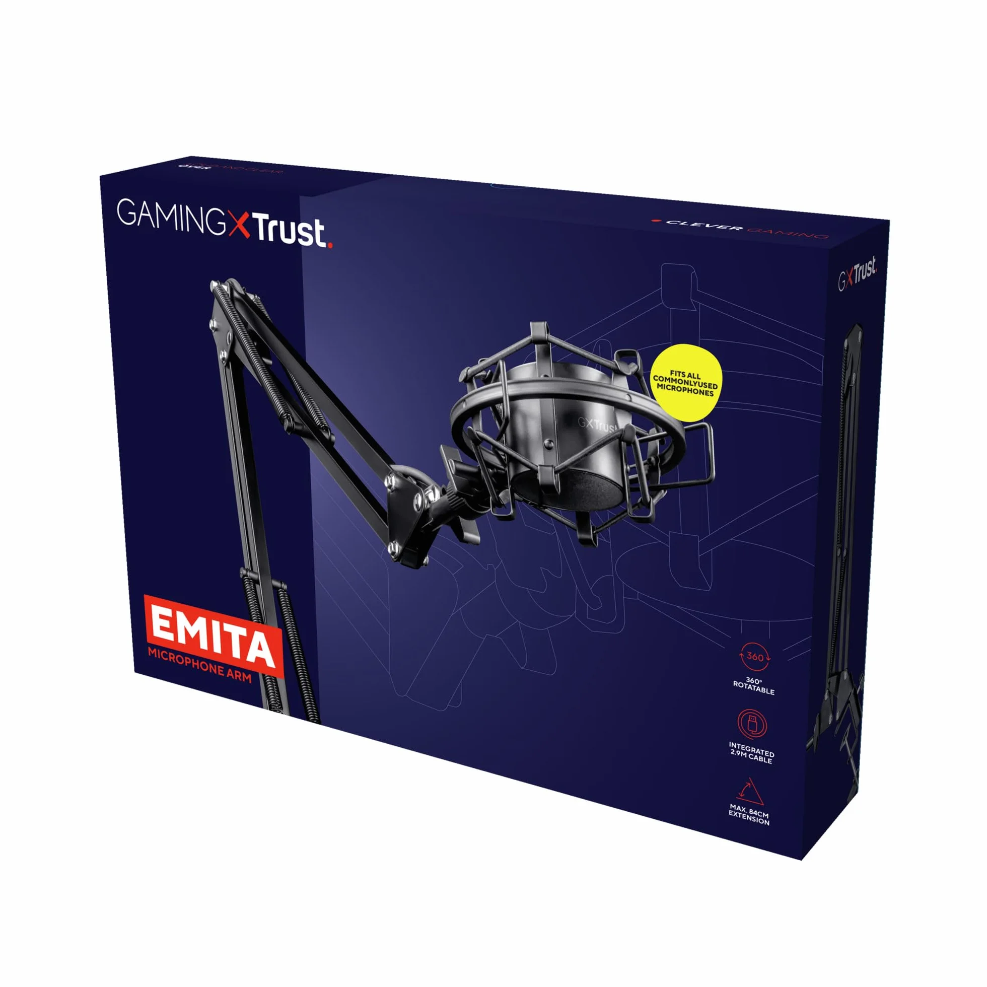 Trust Gaming GXT 253 Emita ramię mikrofonu, stojak na mikrofon, regulowane ramię stołowe, zintegrowany kabel 290 cm, stojak na mikrofon, elastyczny uchwyt, ramię mikrofonu do wszystkich powszechnie